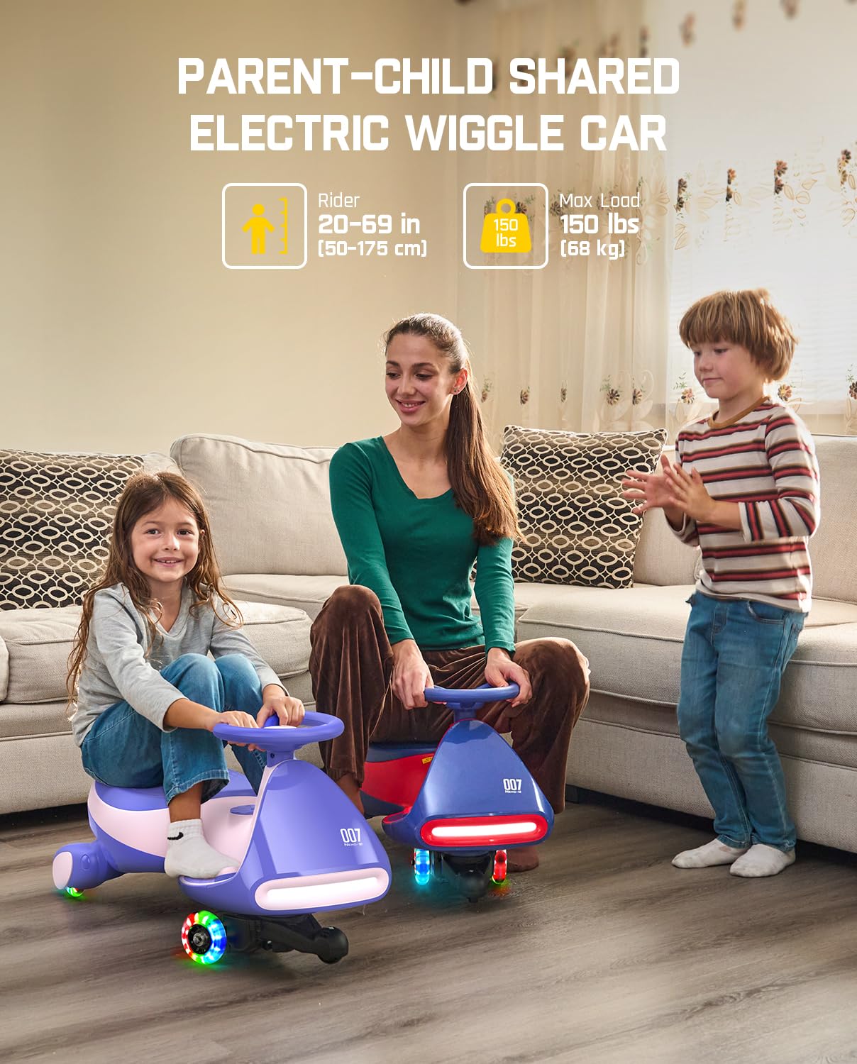 FanttikRide N7 Pro Electric Wiggle Car with Pedal, Rechargeable Battery, CyberWiggle, 2 in 1 Swing Car, 2 Speeds Max 4 Mph, Anti-Rollover, Flashing Wheels, Bluetooth, Ages 3+, 150 Lbs, Blue