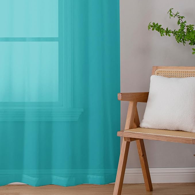 Chyhomenyc Turquoise Sheer Curtains 78 Inches Long 2 Panels Set for Living Room, Light Filtering Voile Lightweight Bedroom Curtains, Rod Pocket Solid Window Treatment Drapes, Each 42W x 78L