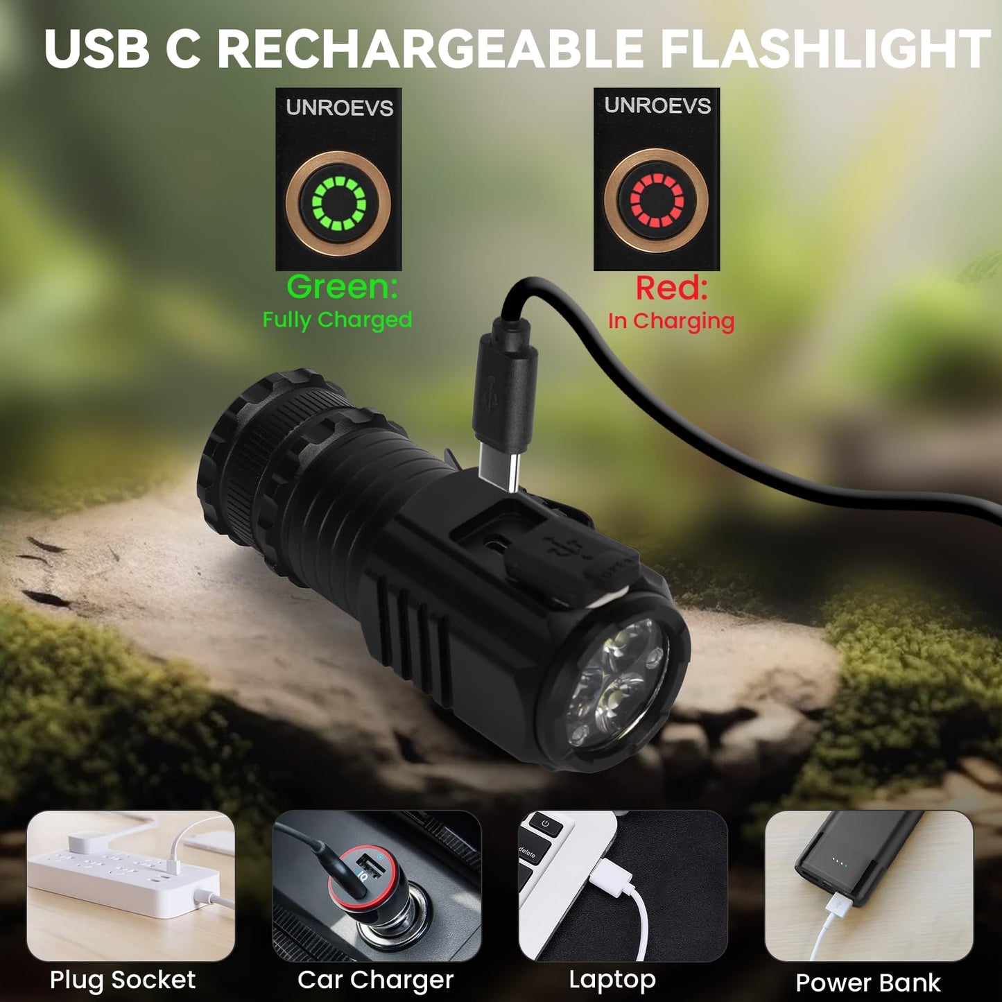 UNROEVS Mini Flashlight 2550 Lumens Rechargeable USB C Charging, Small EDC Flashlight 5 Modes, Pocket Light with Clip, Magnetic Flashlight for Outdoor,Gifts for Home,Camping, Hiking,Emergency