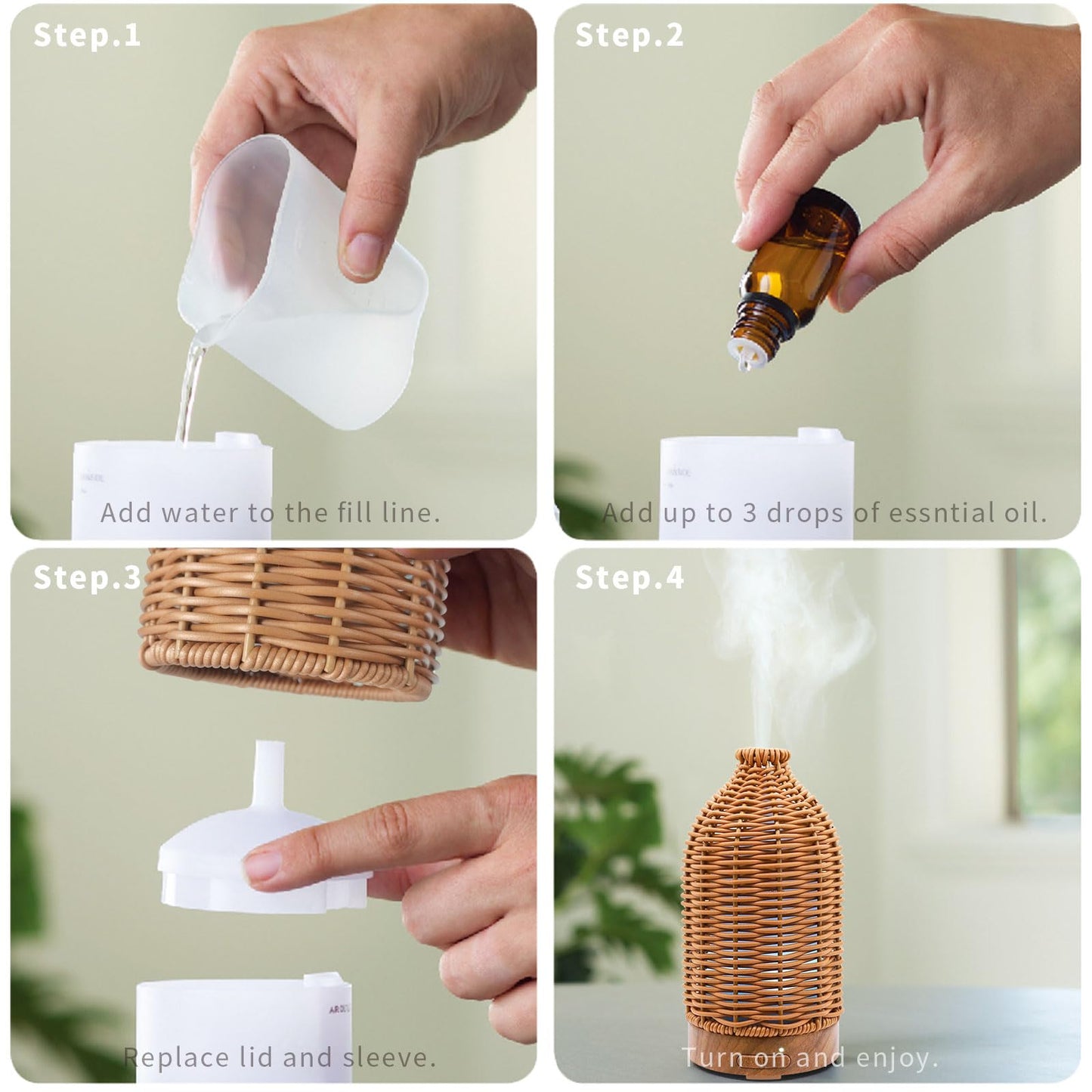 VICTORIA AROMA Essential Oil Diffuser - Multifunction Aromatherapy Diffuser 7 LED Color Changing Light 100ML Rattan Diffuser Easy to Clean Suitable for Home,Office (Tan)