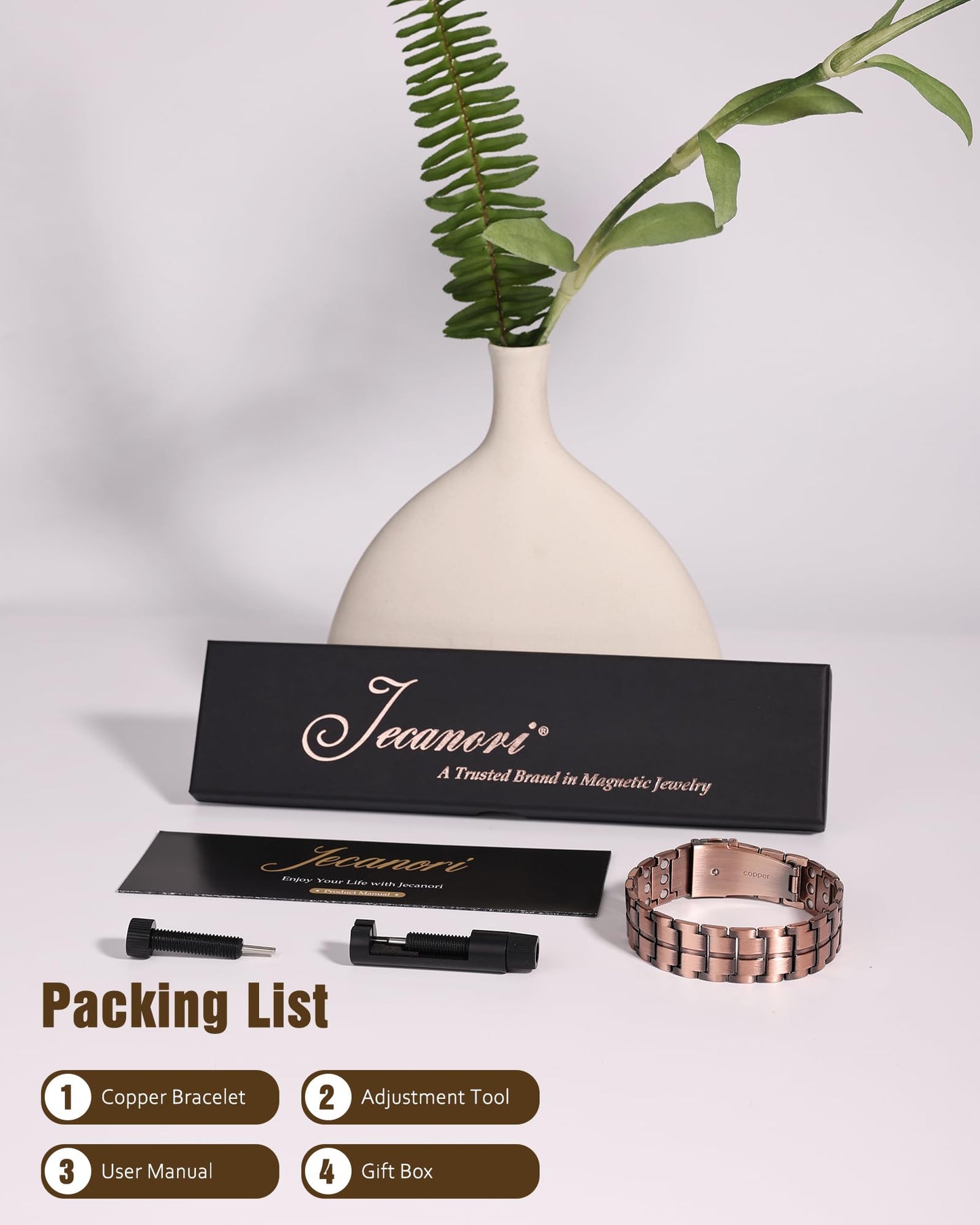 Jecanori 3X Strength Copper Magnetic Bracelet for Men,Pure Copper Bracelet Included Adjustable Sizing Tool