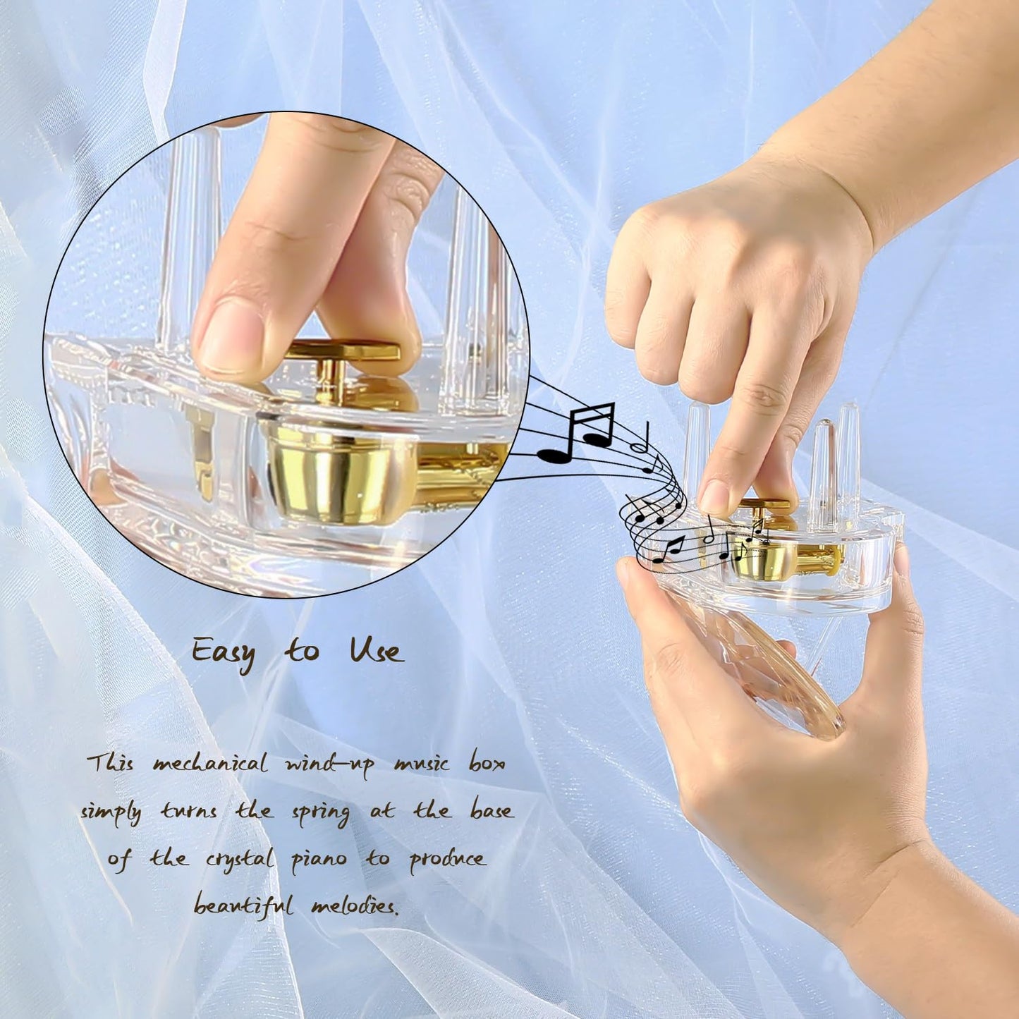 YCXYQ Transparent - Piano Music Box Mechanical Clockwork Crystal Piano High-End Acrylic Ornament Crystal Craft (Music: Canon)