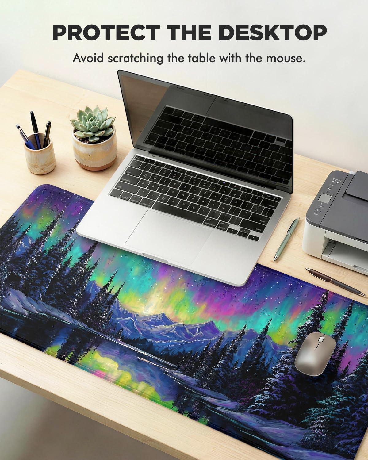 GooodiderX Mouse Pad, Scenery Mousepad, Large Size 31.5x11.8in, Mouse Pads with Stitched Edge & Rubber Non-Slip Bottom, Designed for Gaming, Home, Office (Aurora)