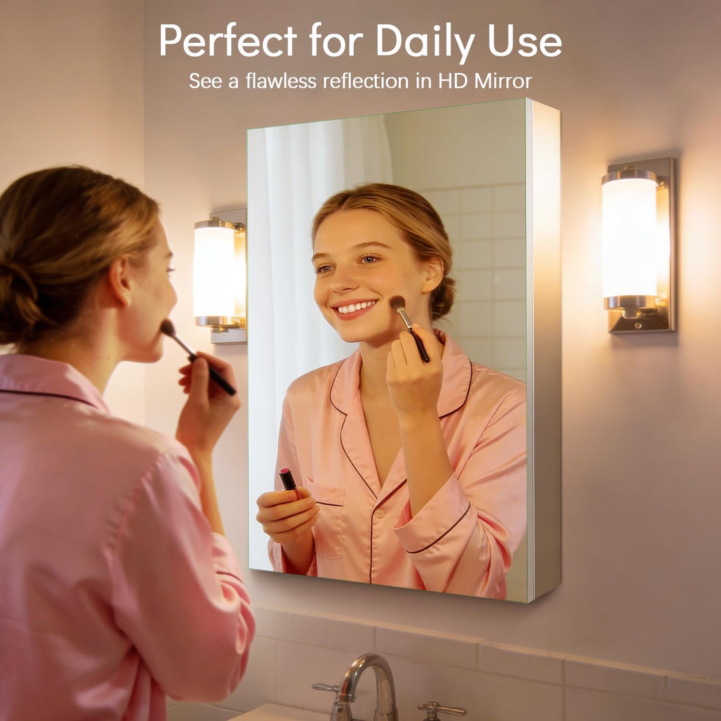 BROBIG 20 x 26 Medicine Cabinet Mirror, Moisture-Proof Aluminum Bathroom Medicine Cabinet with Mirror, Bathroom Mirror Cabinet with Adjustable Shelves, DTC Hinges, Recessed/Surface-Mounted