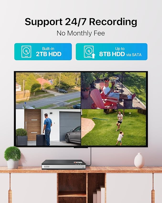 ZOSI 16CH 3K Lite Security Camera System with 2TB HDD,AI Human/Vehicle Detection,Night Vision,Remote Access,H.265+ 16 Channel 5MP Lite HD-TVI DVR with 12PCS 1080P Outdoor Indoor Surveillance Cameras