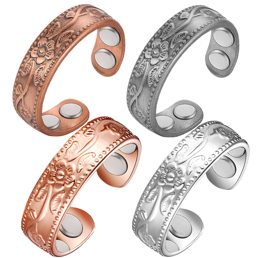 Cigmag 4PCS Copper Rings for Women Pure Copper Magnetic Ring Strong Magnets Adjustable
