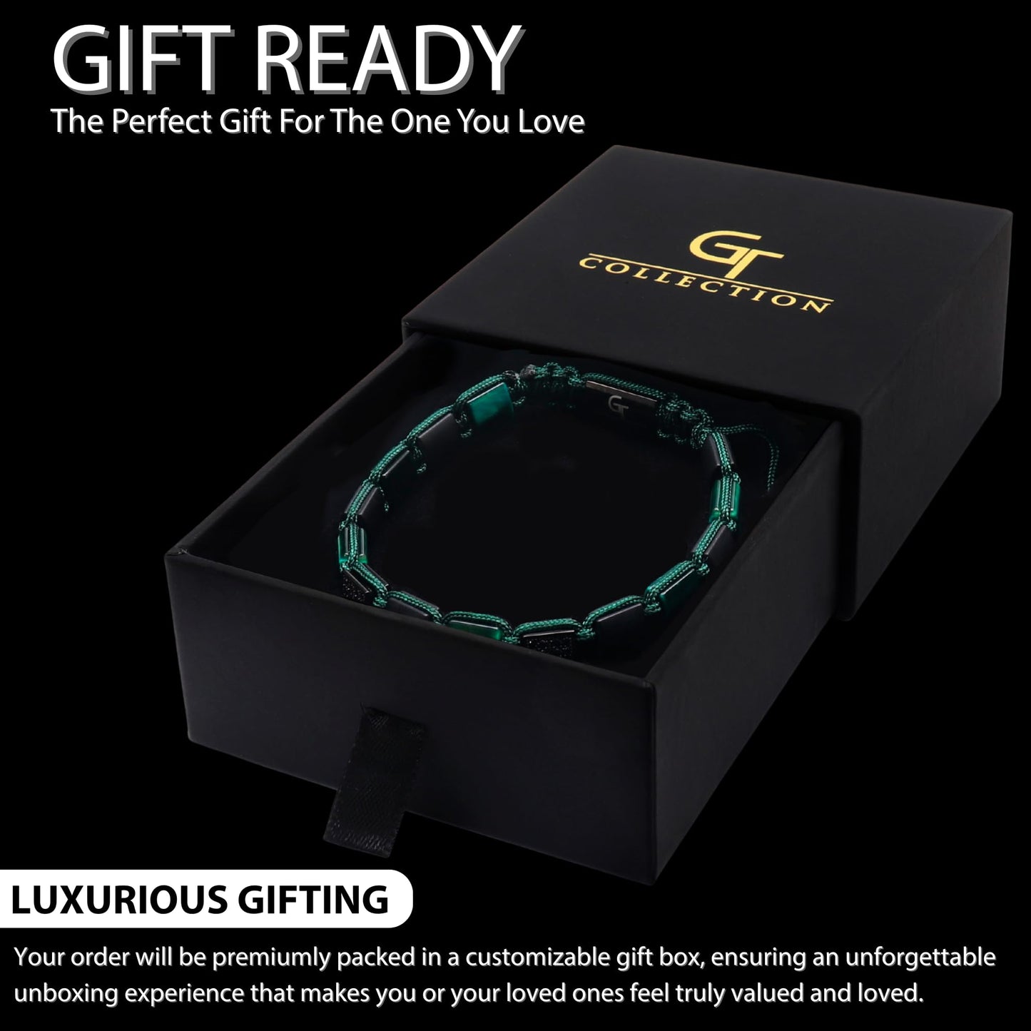 GT collection Flat Bead Bracelet, Gemstone Adjustable Bracelets for Men - Beaded Energy Bracelet for Relaxation and Peace, Handcrafted Men's Jewelry Gifts for Men