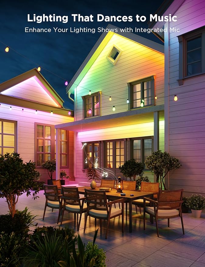 Govee Outdoor LED Strip Lights, 98.4ft Smart Outdoor Lights Work with Alexa and Google Assistant, App Control, IP65 Waterproof, RGBIC Lights for Patio, Eave, Party Decorations