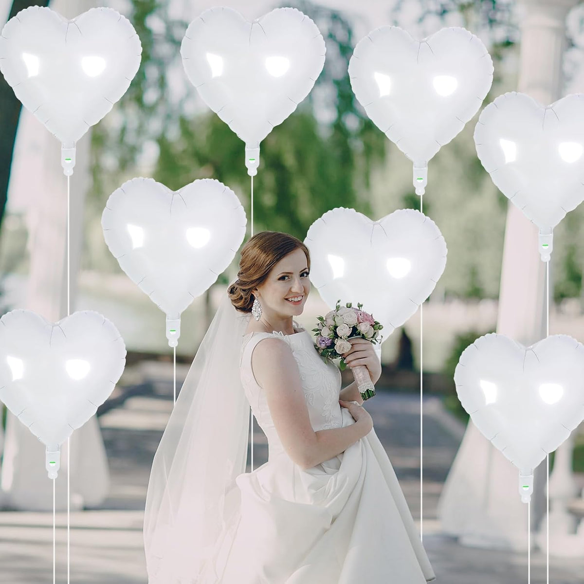 White Heart Foil Balloons, 18 Inch, 12Pcs Large Helium Balloons for Wedding, Birthday, Baby Shower, Bridal, Valentine, Graduation Party Decorations