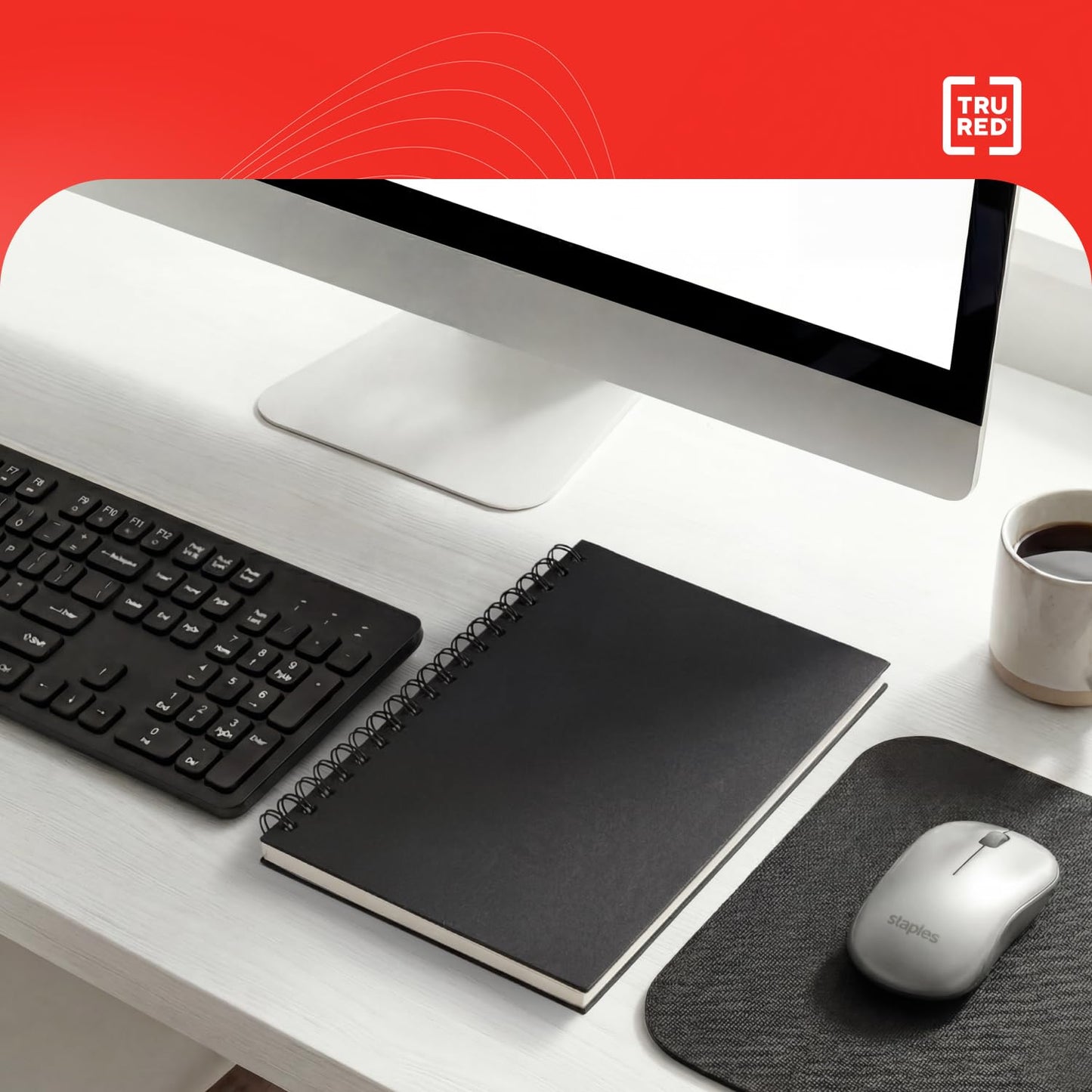 TRU RED Medium Soft Cover Meeting Notebook, Black – Ruled, Spiral Bound, 80 Sheets, Interior Pocket