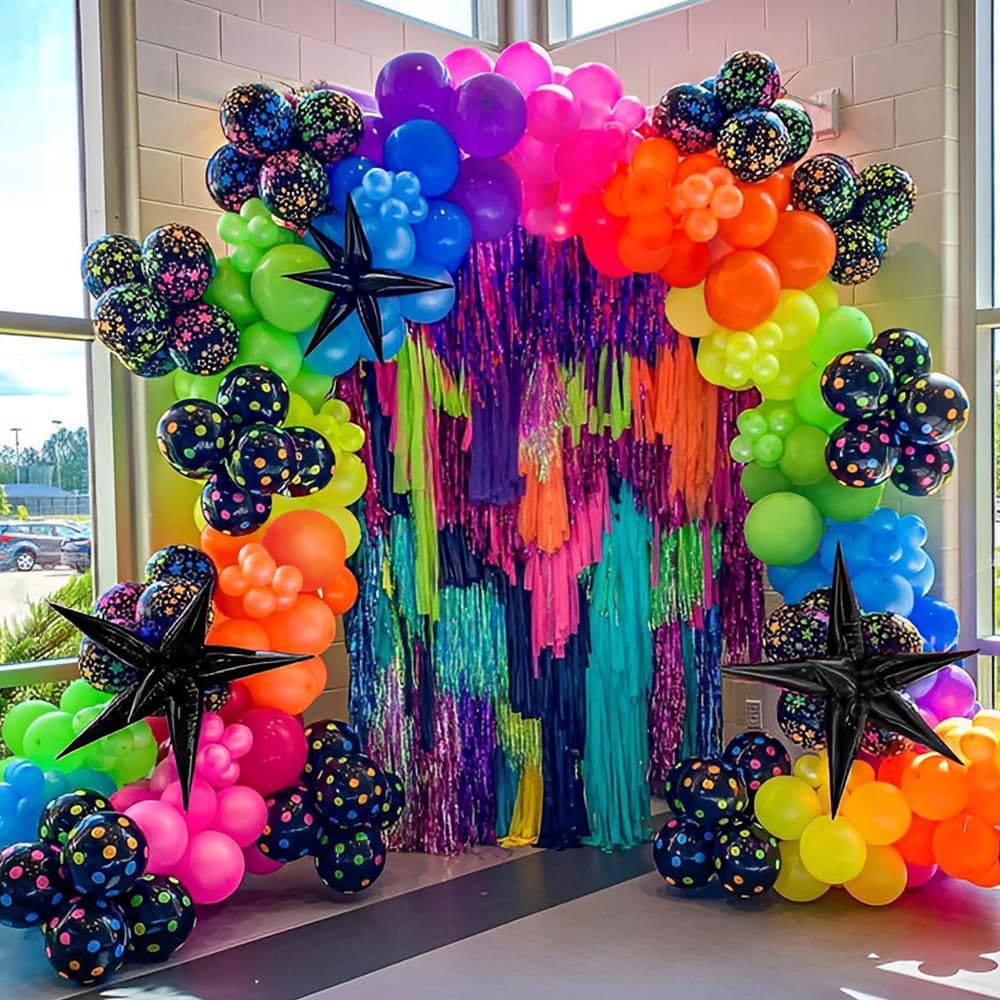 Glow in the Dark Balloon Arch Garland Kit-165Pcs UV Neon Rainbow Luminous Fluorescent Balloons-Let's Glow Birthday Party Back to 80s 90s Disco Rock Roll Party Decorations