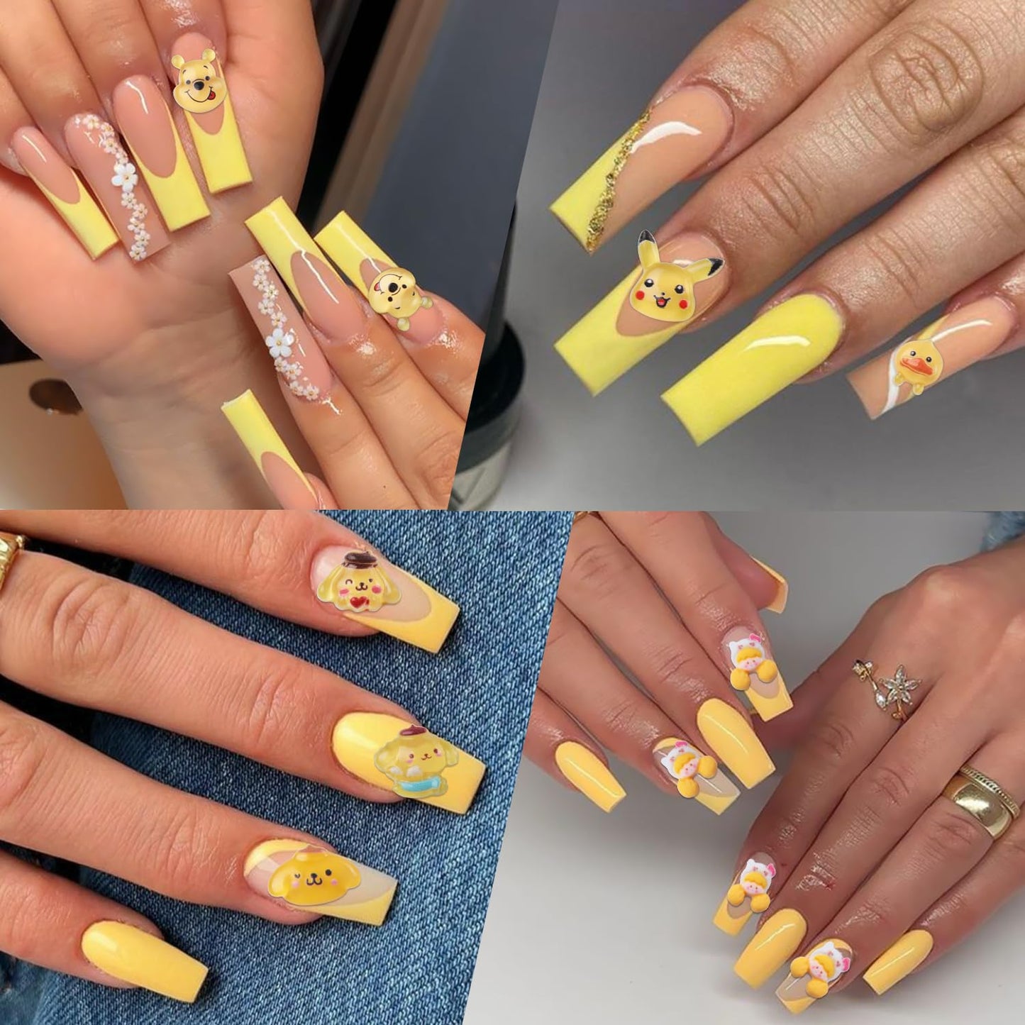 140 Pcs Kawaii 3D Flatback Cartoon Yellow Series Charms for Nail Acrylic Slime Resin DIY Nail Art Decorations, Hair Clips and Phone Cases