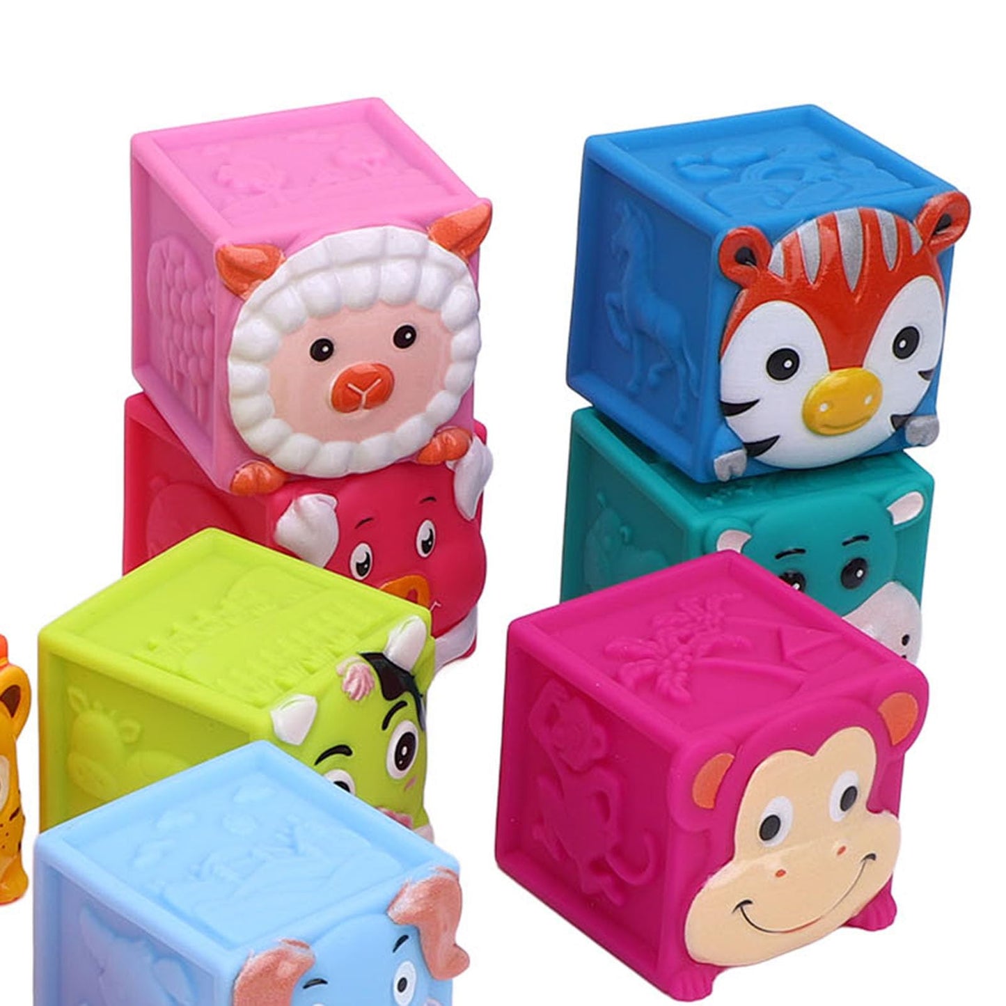Zunate 12 Pcs Baby Blocks Stacking Building Toys, Educational Animal Stacking Blocks for Infants and Toddlers, Soft Plastic Developmental Playset