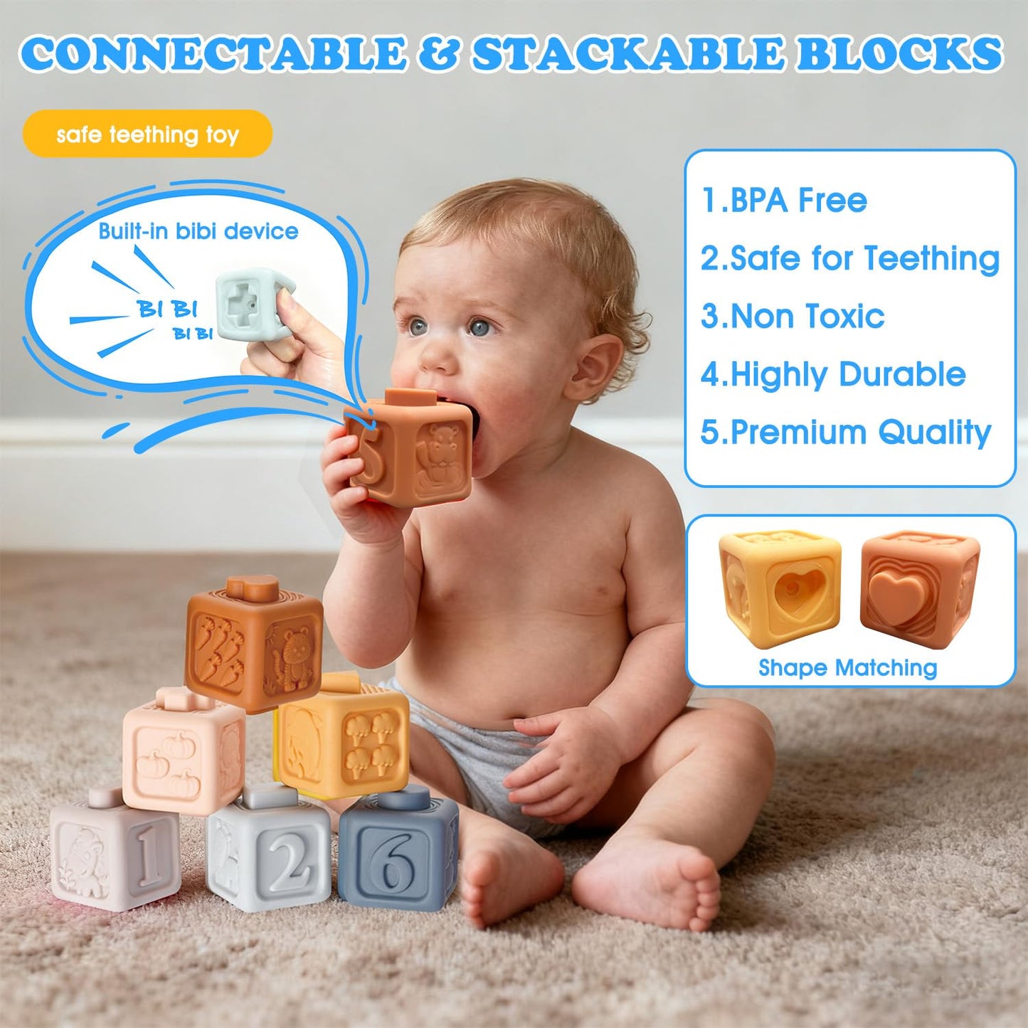 6 in 1 montessori baby toys for 6-36 months old-incl Busy Cube,stacking cups,Shape Sorting Bin,baby blocks,crinkle books, suction cups spinners,Sorting Learning Sensory Toys Gift for Babies Aged 1-3