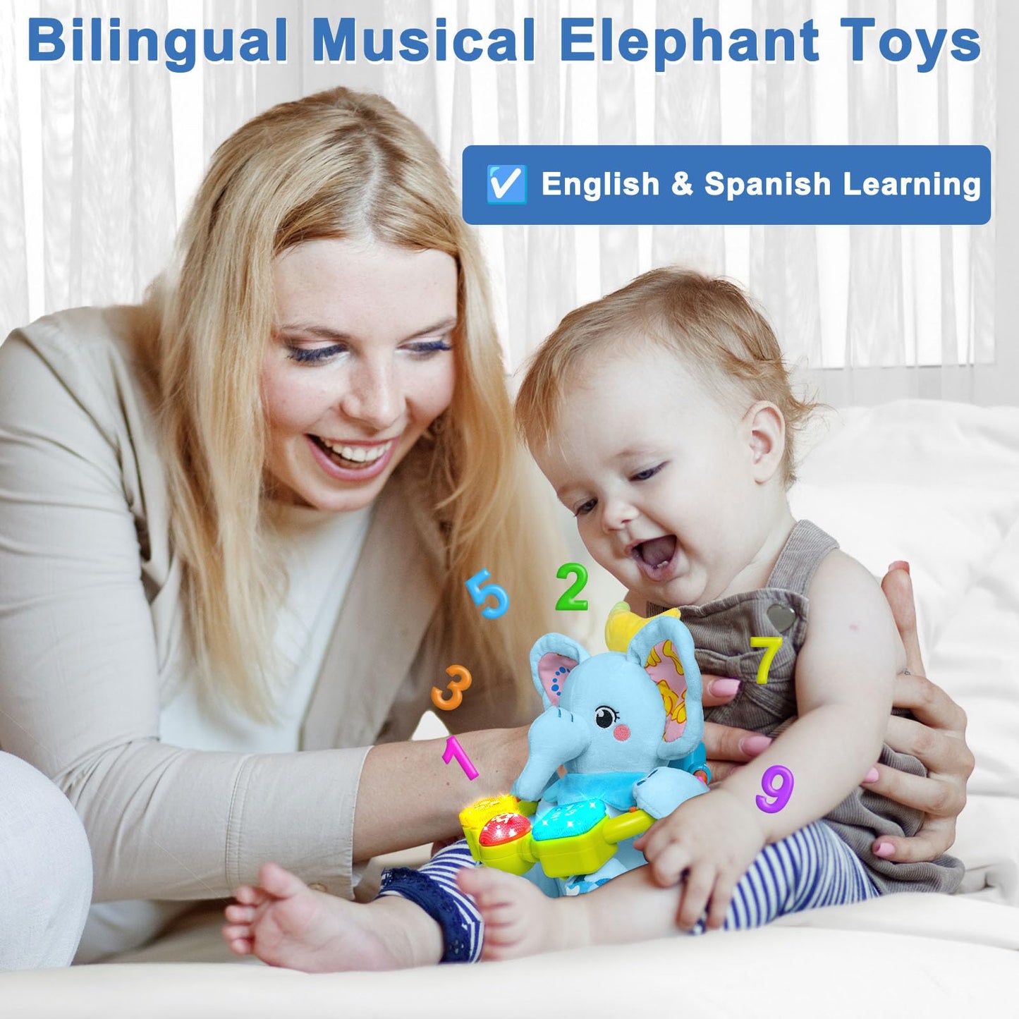 Holaxander Baby Gift Set for 0-6-12+ Months (1 * Baby Ladybug Musical Toy & 1 * Musical Plush Elephant Toy)