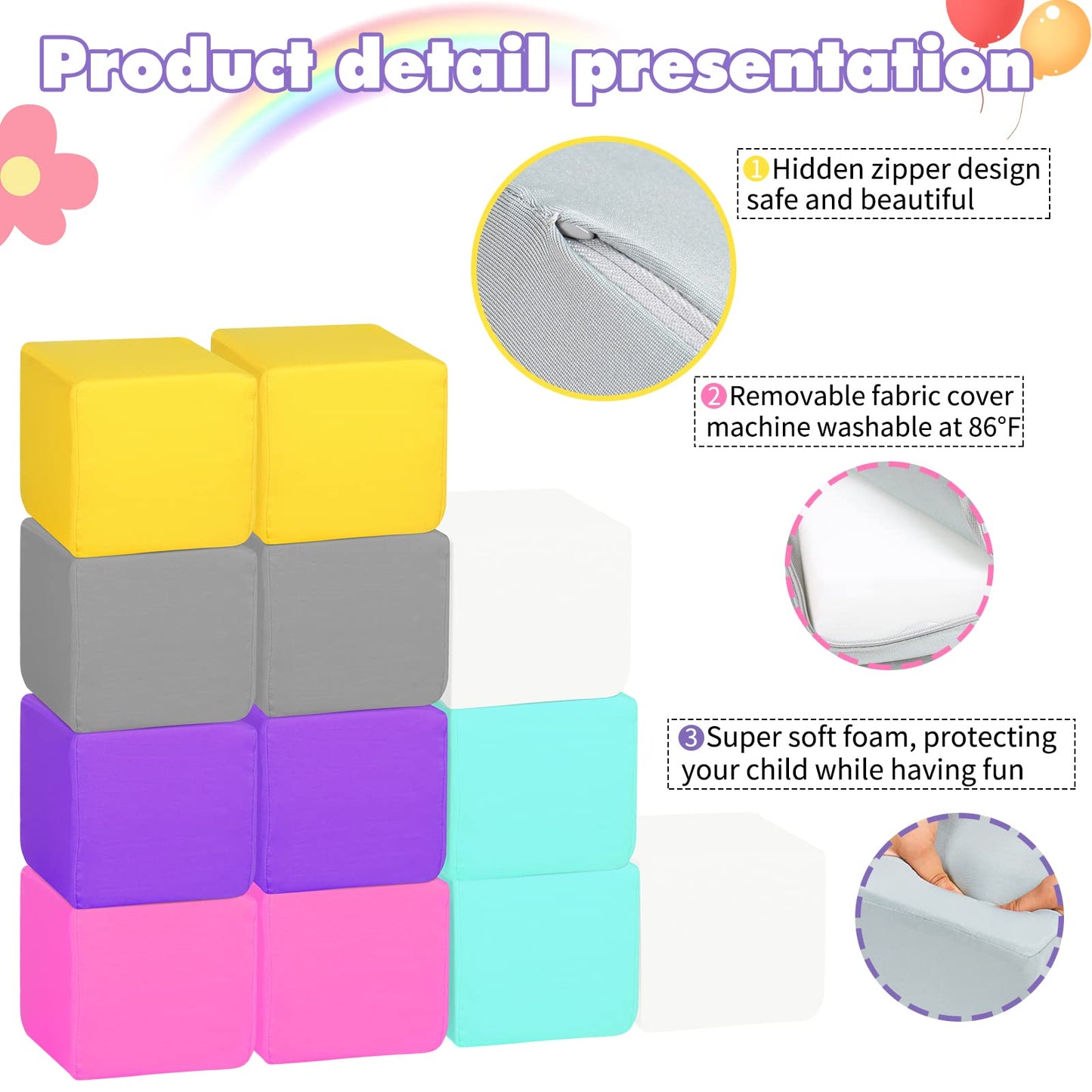 MODEREVE Foam Blocks for Toddlers, Soft Building Blocks for Toddlers Colorful Stacking Blocks for Kids - 12 Pieces