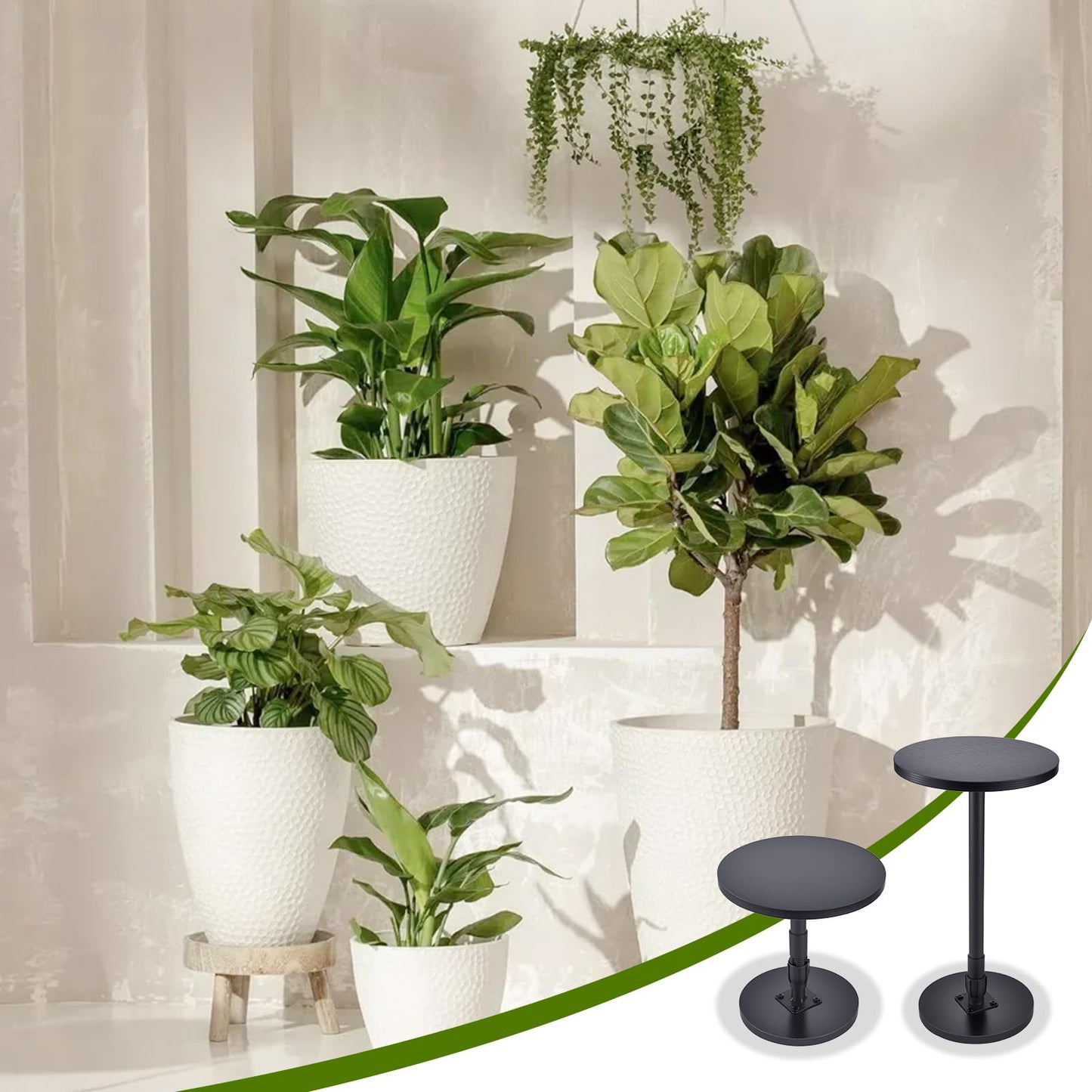 Decivems Adjustable Large Plant Riser for Indoor/Outdoor Pots 12.8-21" Universal Plant Stand with 6/8/10" Base, Fits 8/10/12 Inch Round/Square Planters