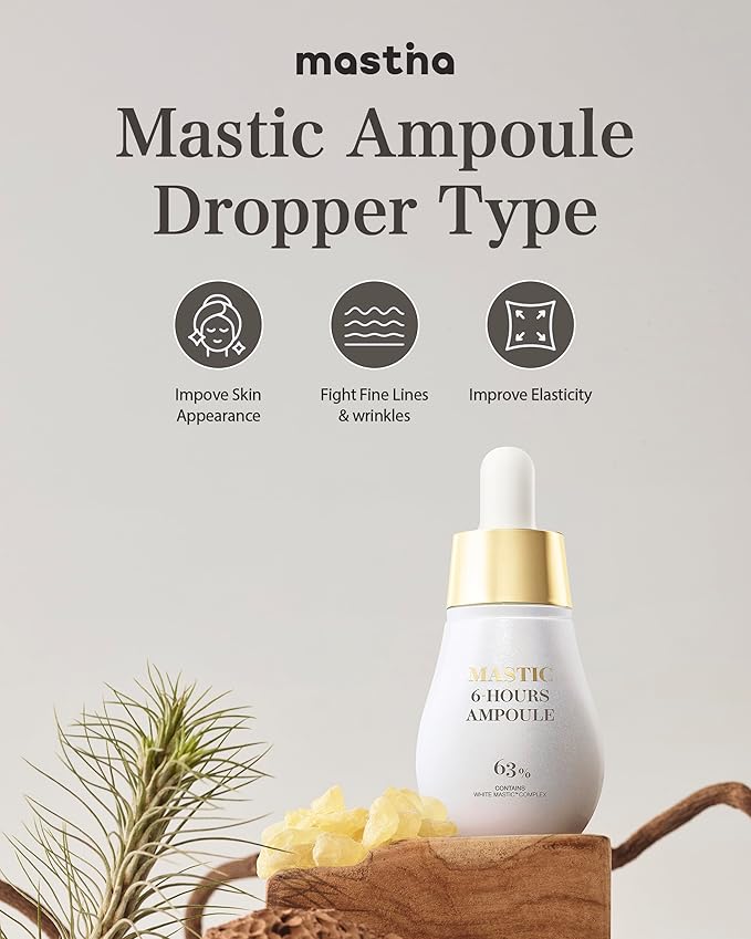 MASTINA Mastic Ampoule Serum Spoid Type Set(Dropper Type, 0.5fl oz, pack of 2),Fermented Mastic Gum. White Mastic Complex 63% + Tranexamic Acid 2% + Niacinamide 5%