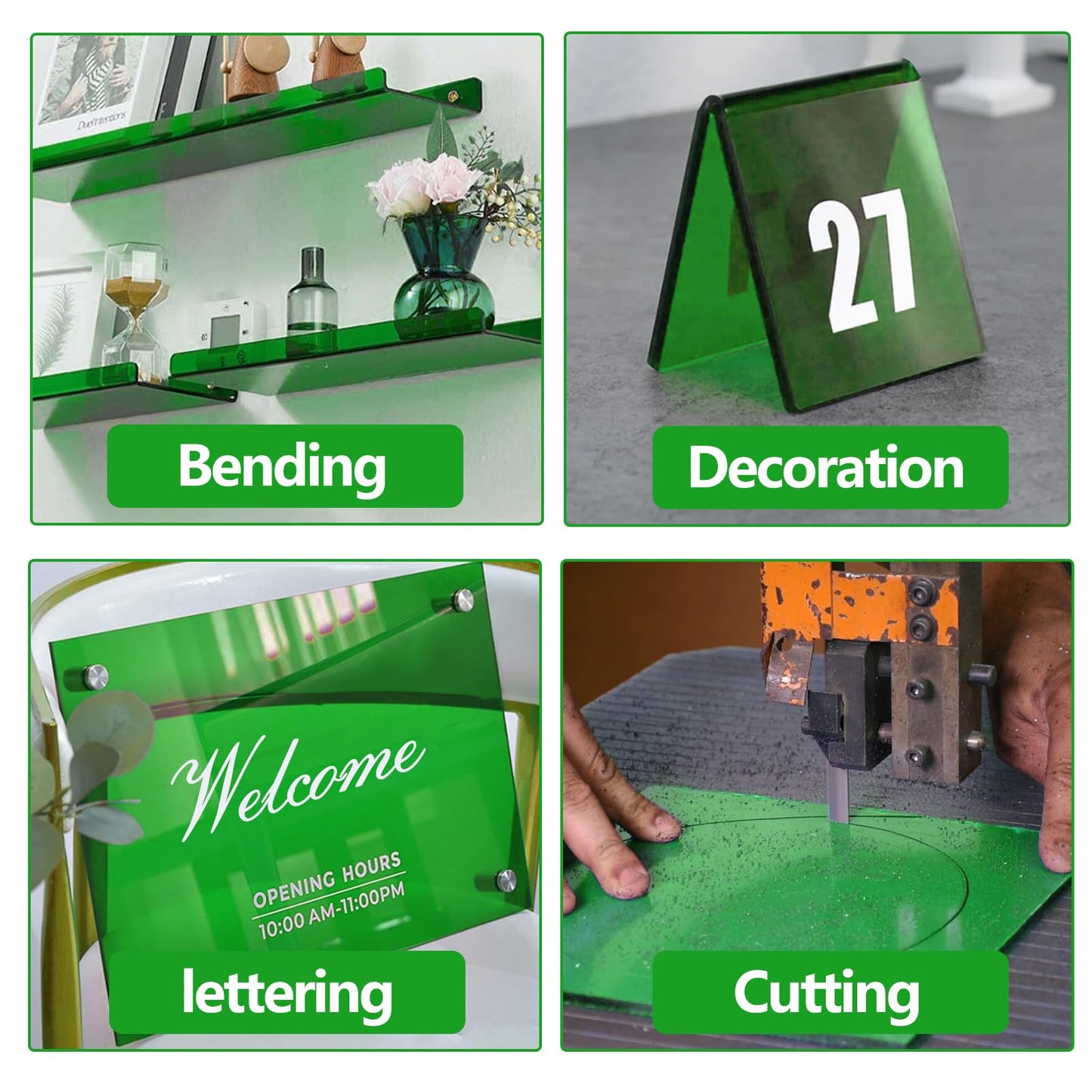 Frddiud 3 Pcs Green Transparent Acrylic Sheets, 12 x 12 x 1/8 Inch Laser Cutting Sheets for DIY Projects, Crafts, Art Display, Signs