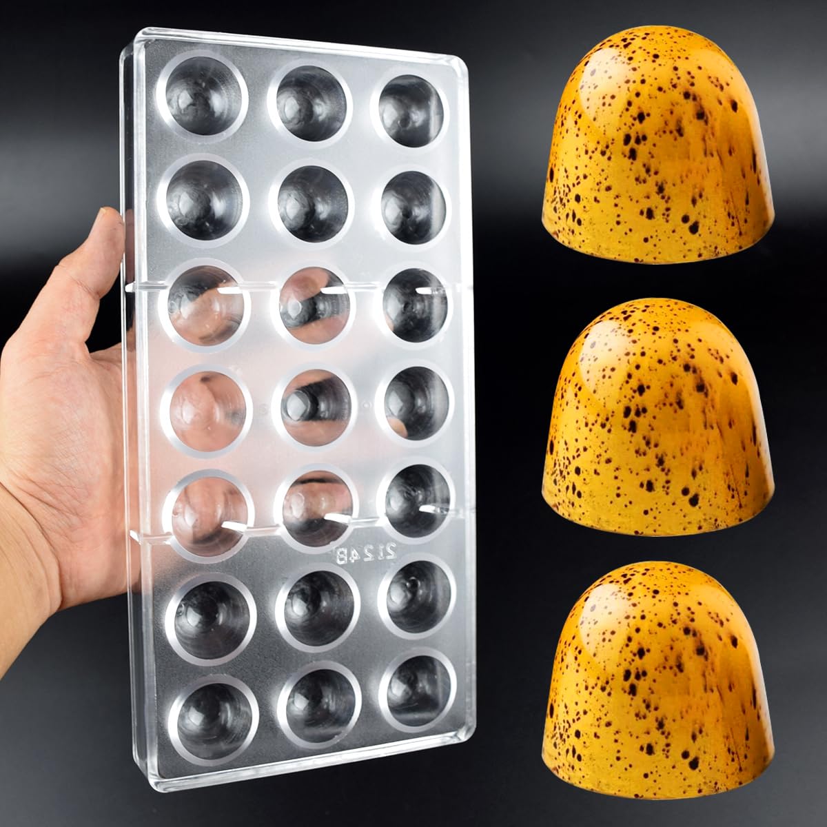 Polycarbonate Small Domed Bullet Shape Chocolate Mold, 21 Cavity (12g Each), Classic Candy Shape for Bonbons, Baking & Pastry Tool