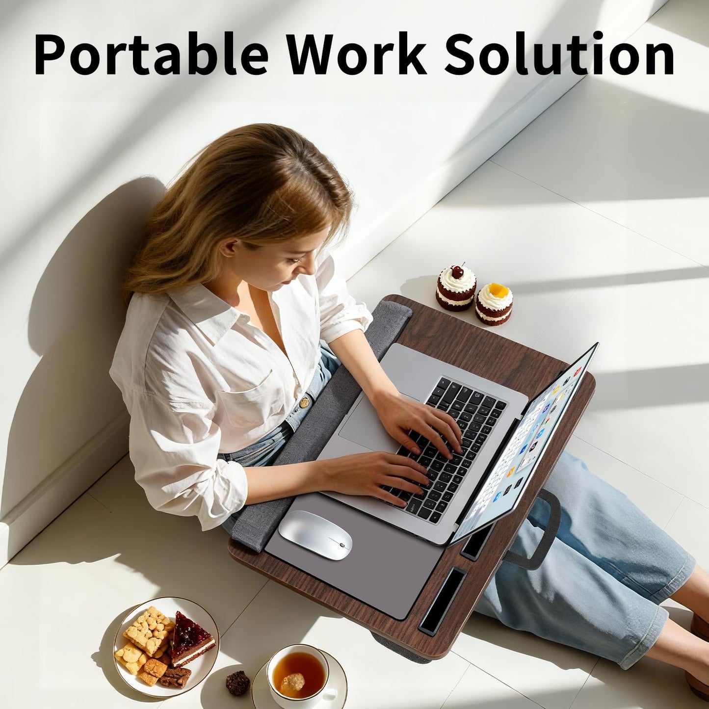 Heyfriday Home Office Lap Desk with Wrist Rest Wrist Rest, Mouse Pad, and Phone Holder Large Laptop Bed Desk for Notebook, Laptop, Tablet, Lap Stand Fits Up to 17 Inch Laptops (Brown)