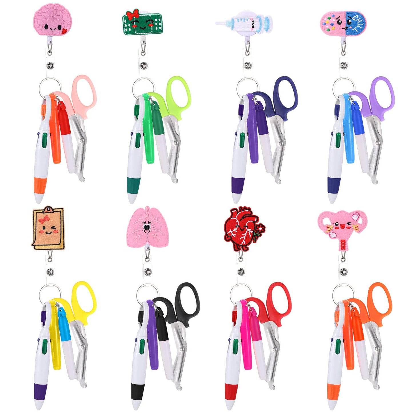 Geiserailie 40 Pcs Nurse Pen Set Nurse Badge Accessories Pen Set Retractable Badge Holder, Flashlight, Marker, Scissor for RN LPN Nursing Students Appreciation Graduation Valentine Gift
