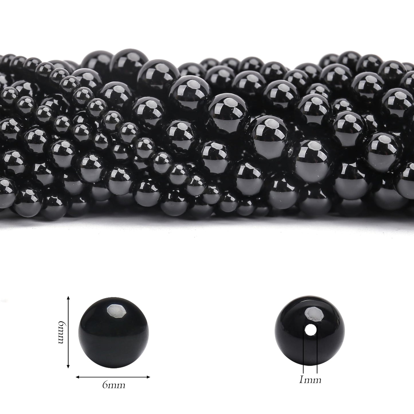 Aurehen Natural Gemstone Beads with Thread Needle Card as Complete Jewelry Making Kit, 120PCS 6mm Round Loose Energy Stone Spacer Beads, Smooth Healing Crystals for DIY Crafts (Black Tourmaline)
