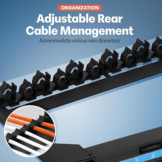 Everest 24 Port Keystone Patch Panel (1-Pack) - Removable 6-Port Panels - Use with Slim Profile Keystones ONLY (Wider Jacks May not fit Side by Side) - with Adjustable Rear Cable Management Bar