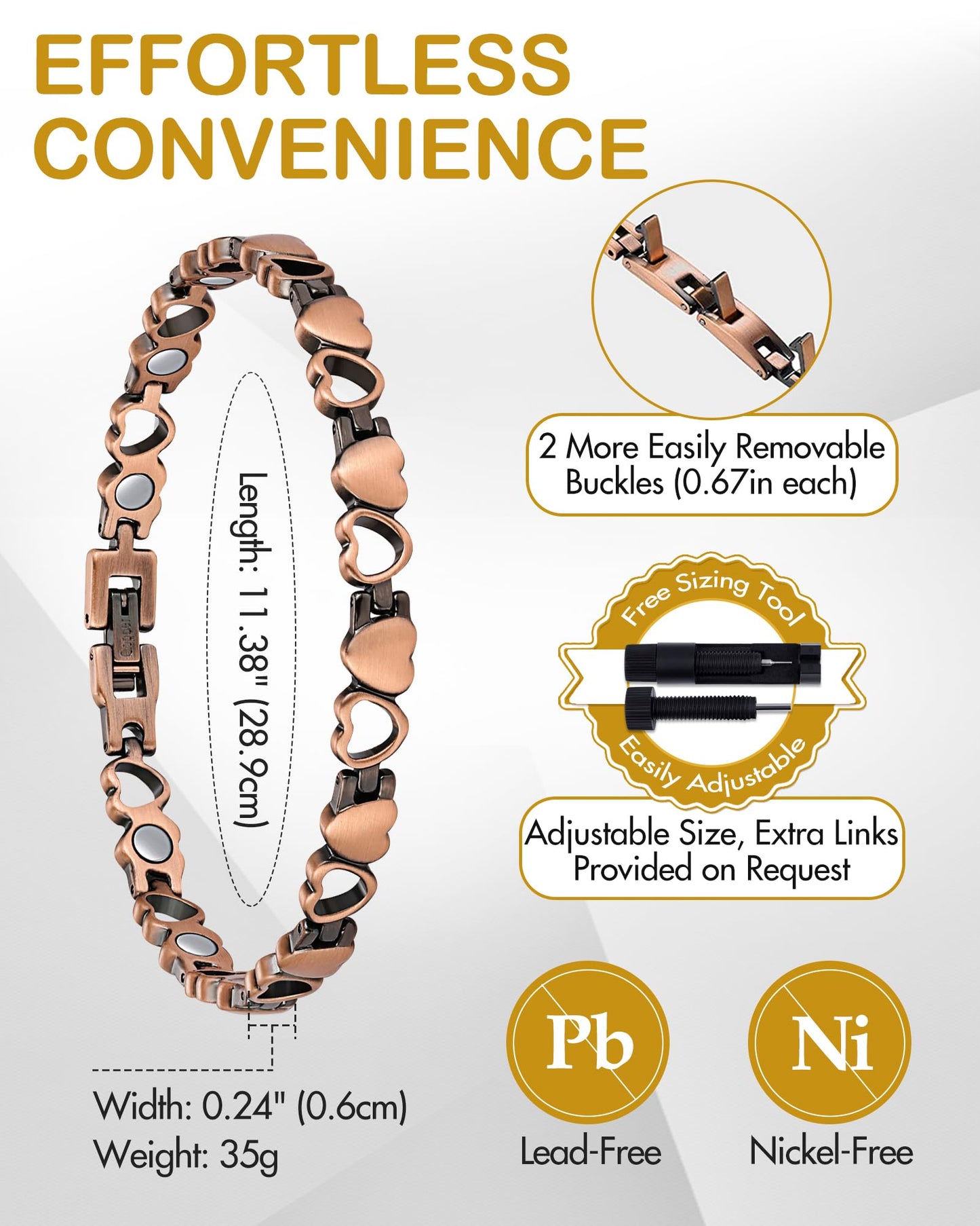 Feraco Copper Ankle Bracelet for Women, 99.99% Pure Copper Magnetic Anklet with 3500 Gauss Neodymium Magnet, Adjustable Jewelry (Heart Shape)