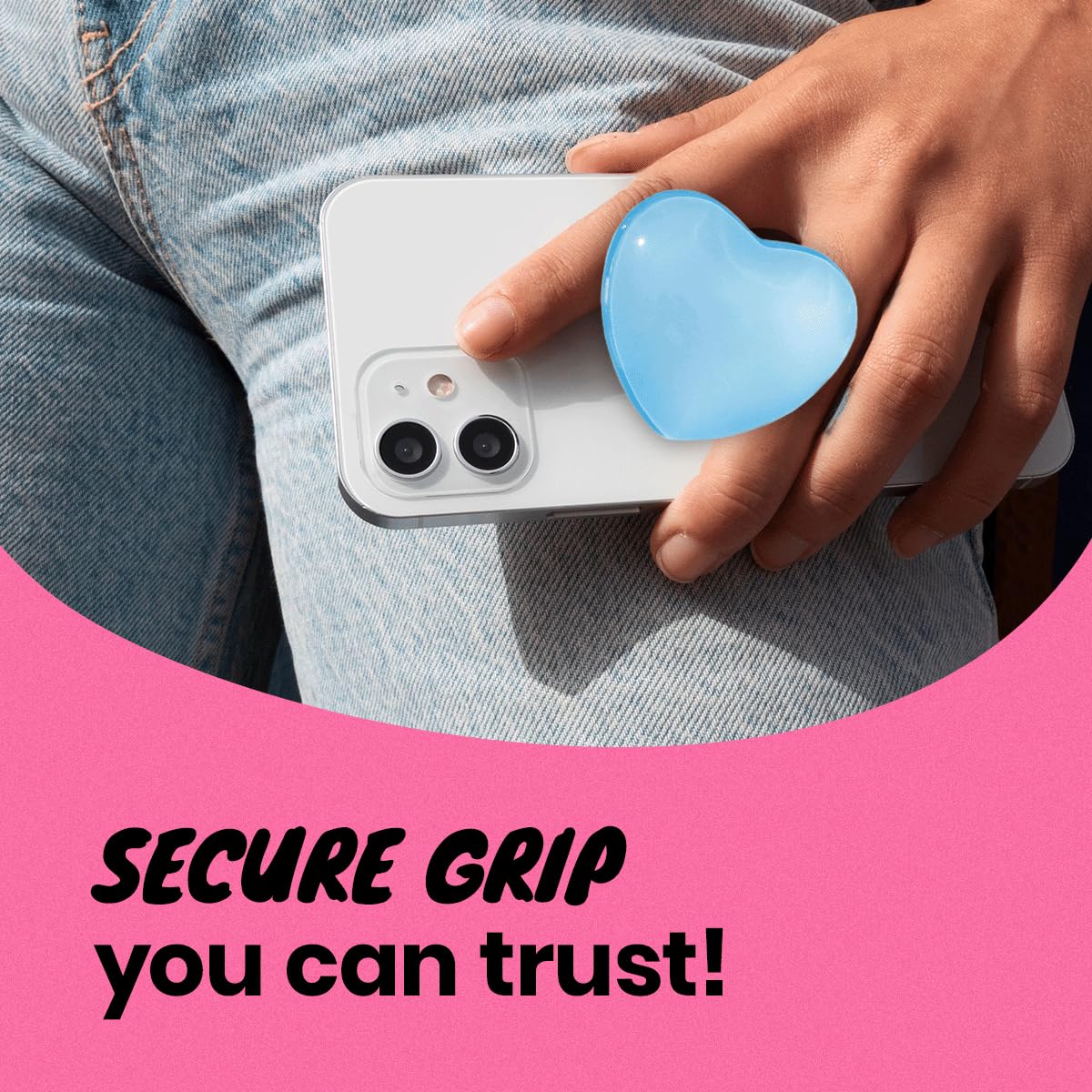 OnTheGrip Compatible with Magsafe Magnetic Cute Glass Heart Design Collapsible Mobile Phone Grip Stand Holder for Smartphone Tablet Cell Phone Accessory (Blue)
