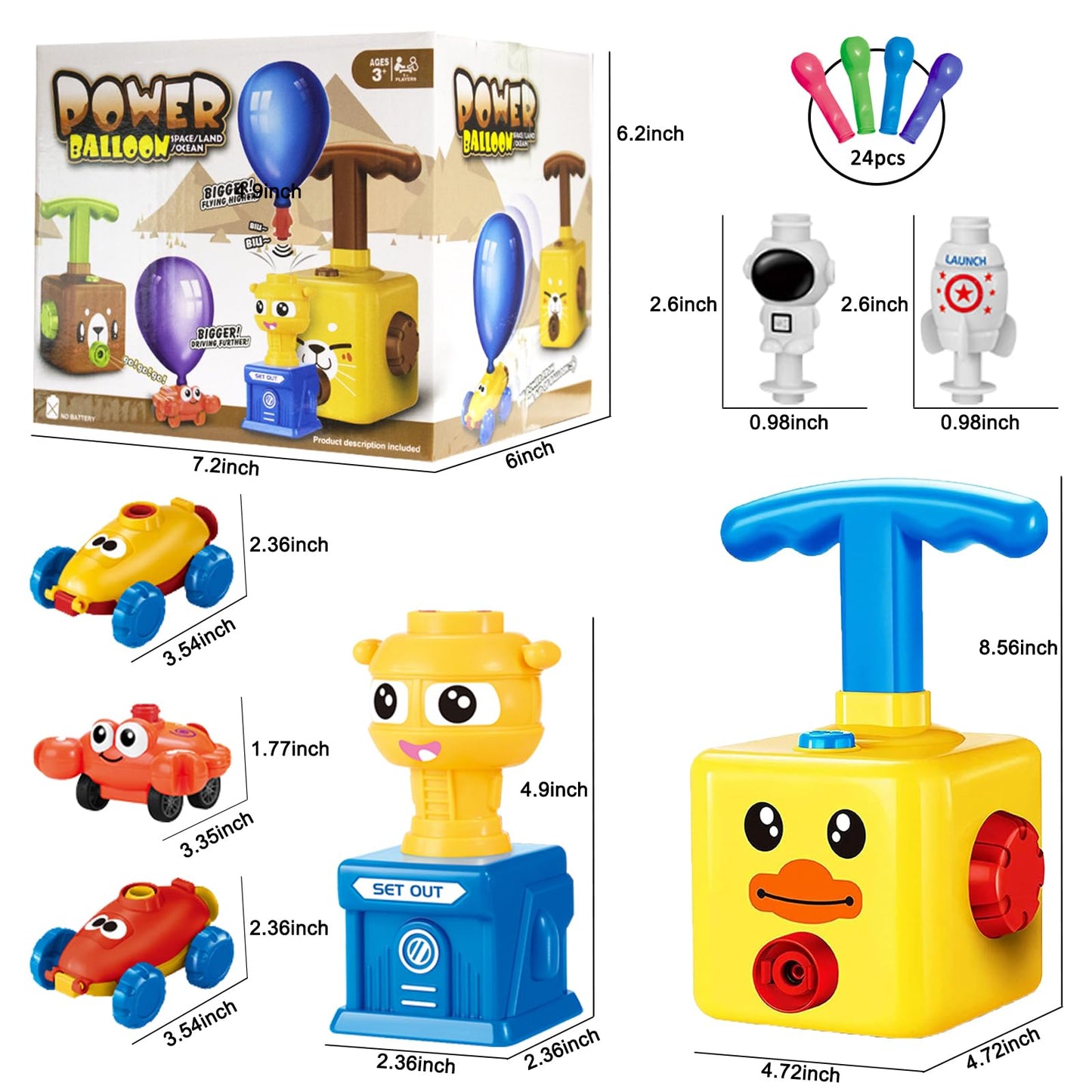 Balloon Launcher Toy Set, Balloon Powered Cars, Creative Inflatable Pump Racing Car, Scientific Experiment Intelligence Education Preschool Children's Toys (Duck)
