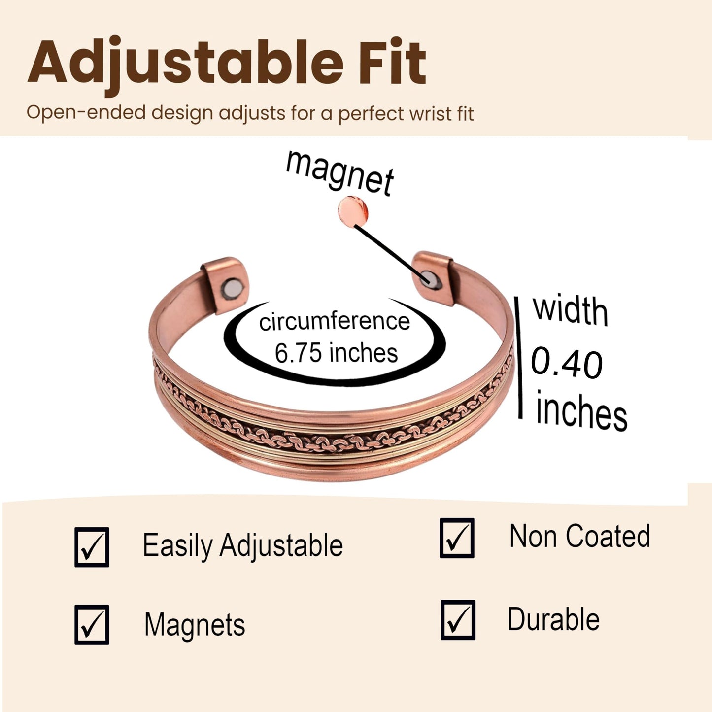 Touchstone Copper Magnetic Hand Forged With Solid And High Gauge Tibetan Style Chains Pattern Minimalistic Elegance Pure Copper Bracelet In Two Tones.