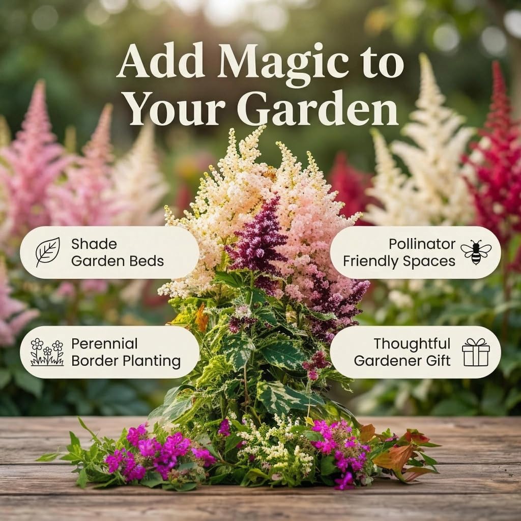 Giant Plume Assorted Astilbe Flowers - 3, 6, or 9 Bulbs -Attracts Butterflies, Bees & Hummingbirds - Great Gardening Gift (6 Bulbs)