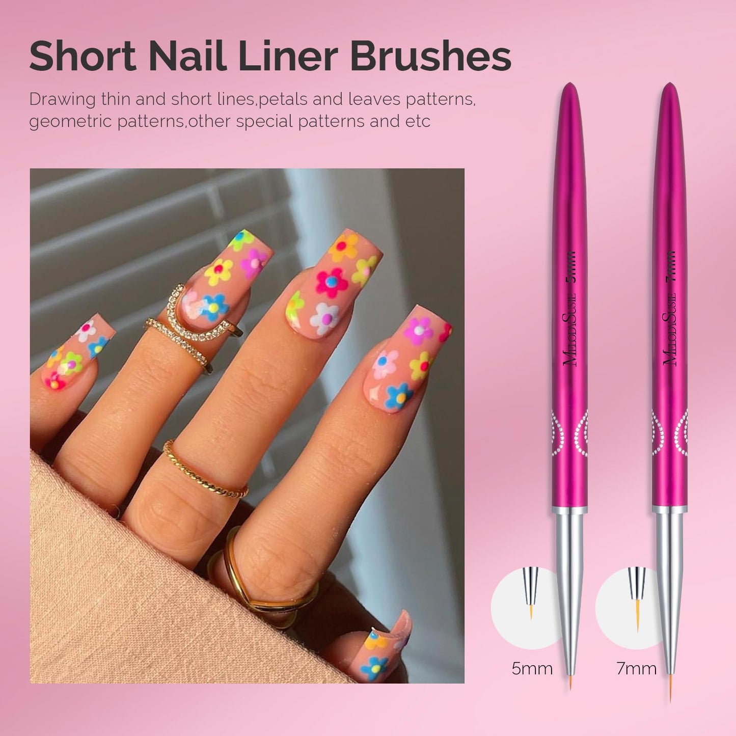 MelodySusie Nail Art Liner Brushes 5Pcs MelodySusie 3Pcs Acrylic Nail Brush Set, Size 8/10/14
