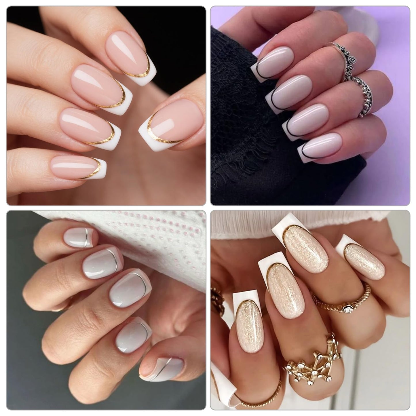 IDDFEVE 8 Sheets French Line Nail Art Stickers - 5 Colors Two Thicknesses Self-Adhesive Curved Stripes Nail Decals, French Tips Guides for DIY Manicure