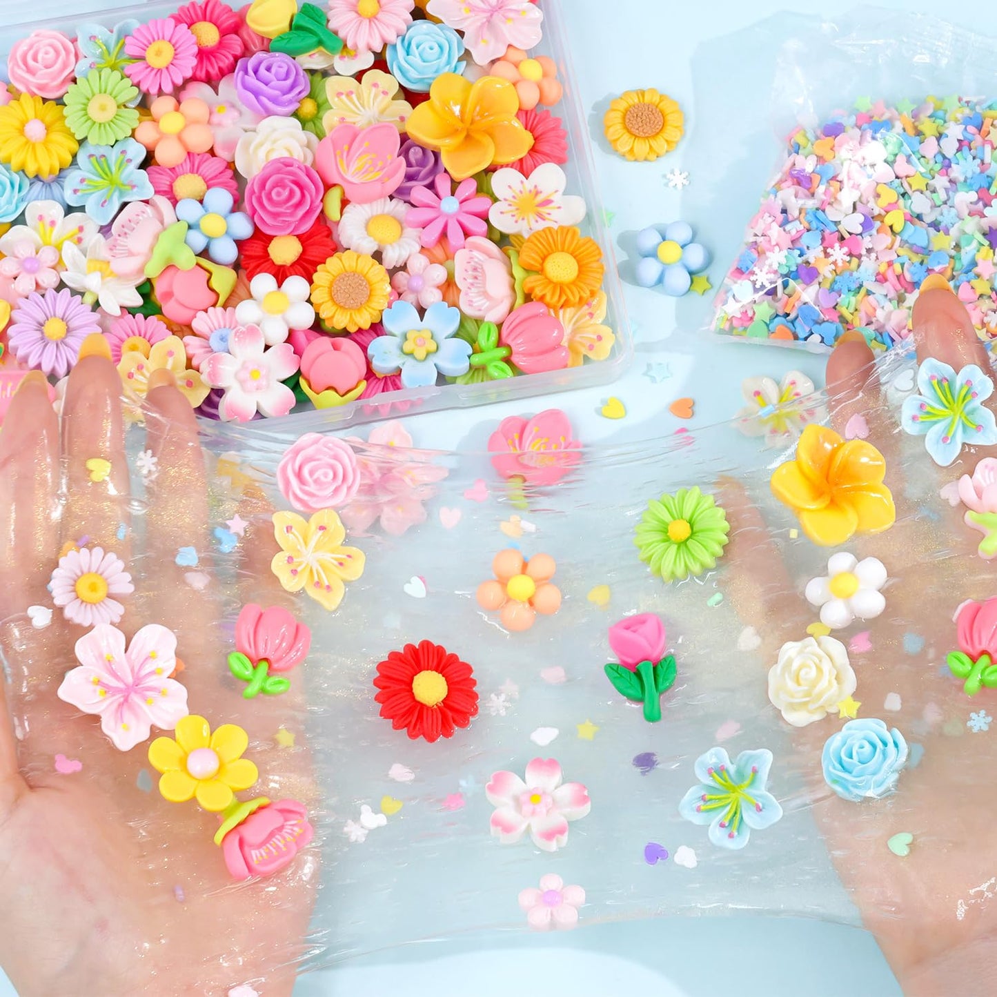 100PCS Flower Slime Charms Cute Flatback Resin Charms for Slime, Kawaii Random Decoden Charm for Embellishments Phone Junk Case Charms Bulk,Hairpins Scrapbooking Crafting DIY Decor