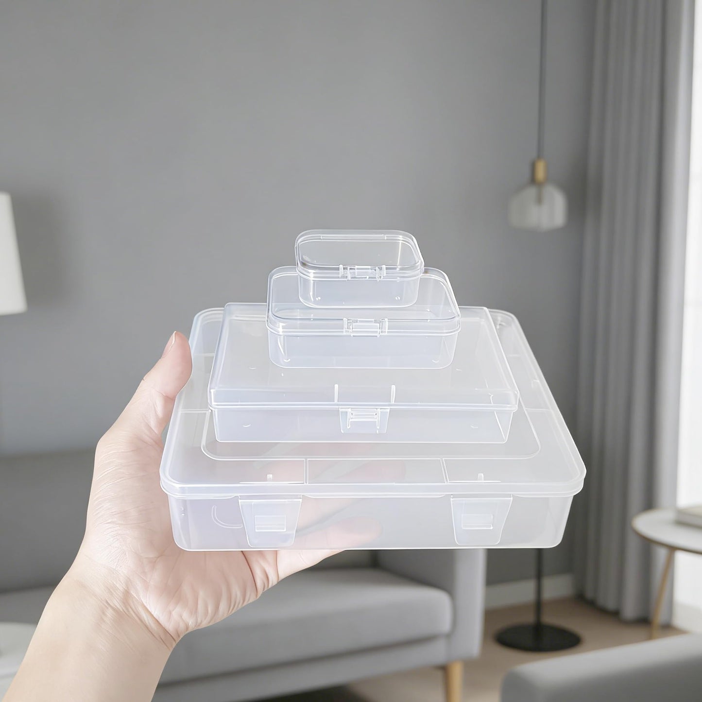 CHSZCHOMER 9 Pack Clear Plastic Storage Boxes with Snap-Lock Lids, Assorted Sizes Mini Organizer Containers with Bonus Marking Labels for DIY Crafts, Beads,Charms,Stickers, SMT Components,Hardware