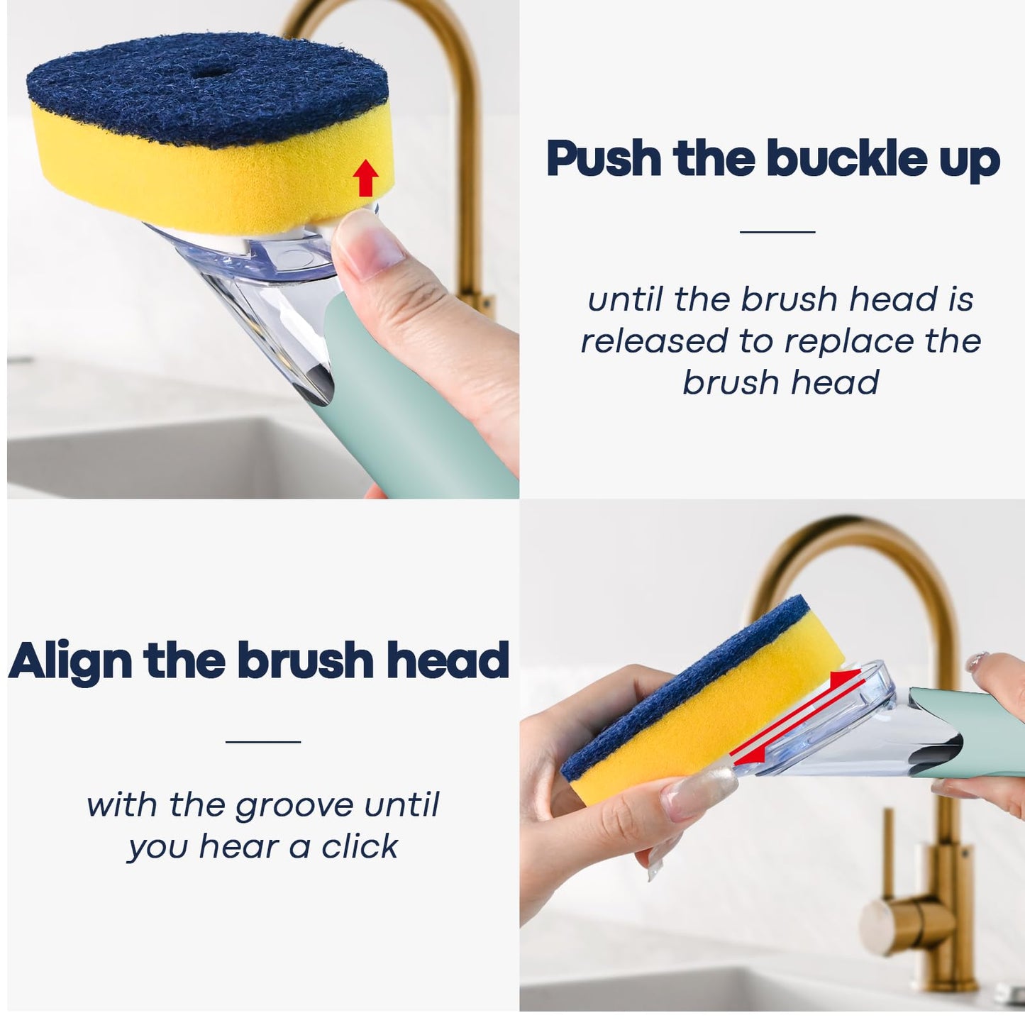 Dish Brush with Soap Dispenser Storage Set with 2 PCS Sponge Refills & Holder, Soap Dispensing Dish Brushes, Sponge with Soap Dispenser Handle, Dish Sponges with Handle for Dishes Pans Pots Sink