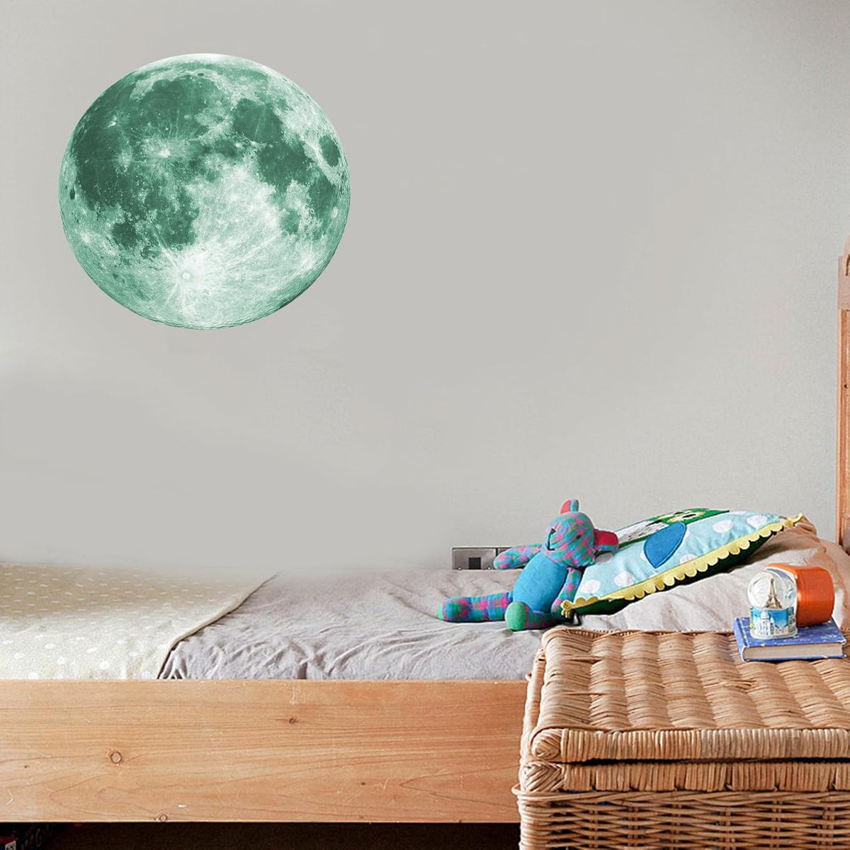 Quanhaigou Glow in The Dark Wall or Ceiling Moon Stickers – Green Luminous Big Moon Wall Stickers DIY Decor for Kid Room