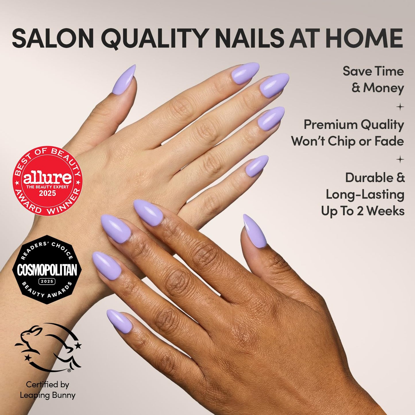 Glamnetic Press On Nails - Periwinkle | Short Almond Purple Fake Nails with Glossy Finish, Salon Quality | 15 Sizes - 30 Nail Kit with Glue