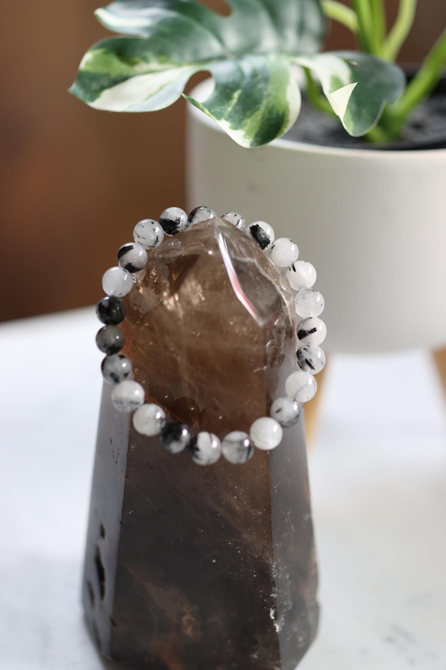 The Vida Handmade AAA+ Quality Crystal Stretch Elastic Bracelet - Nature Gemstone - Jewelry Gift - Holiday Gift - For Women & Men (Tourmalinated Quartz)