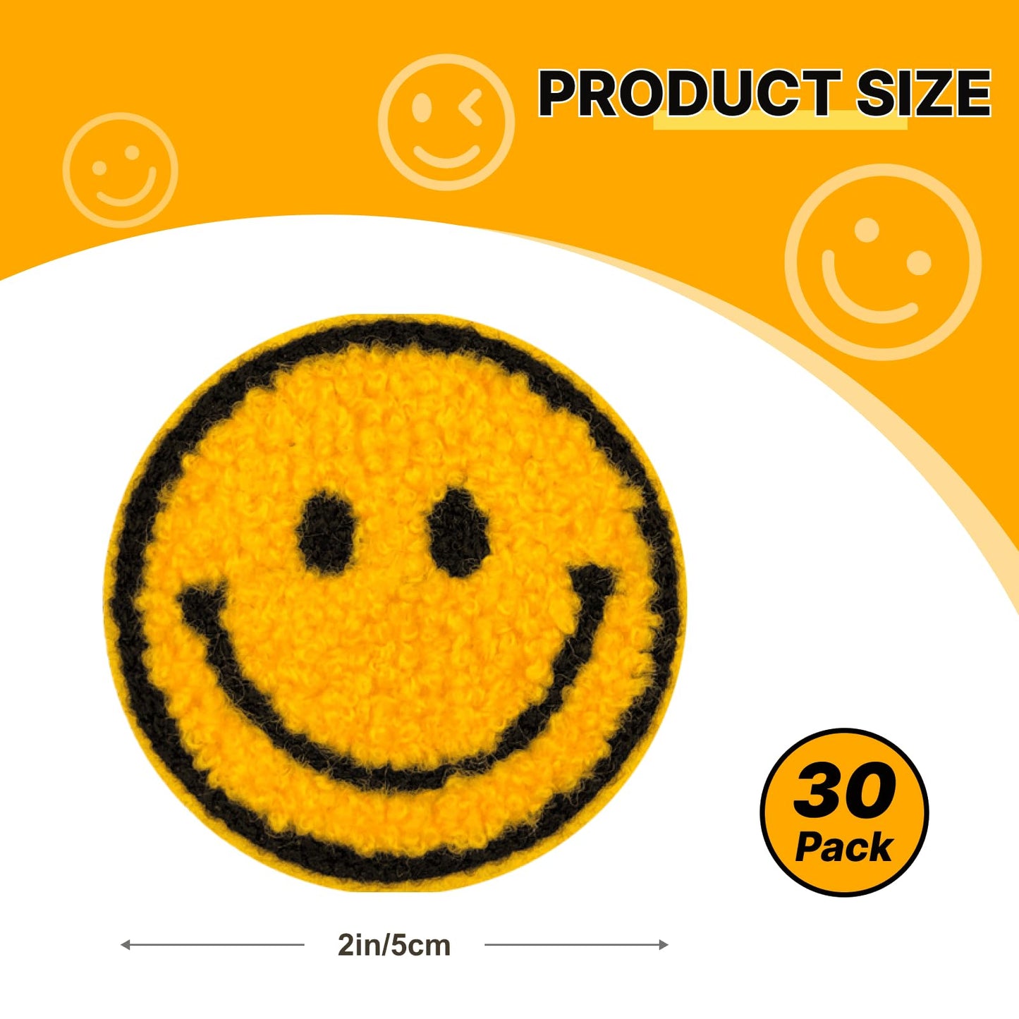 QinXunTa 30PCS Bulk Iron on Patches,Iron on Smiley Face Patch for Hats,Clothing,Jeans(Yellow)
