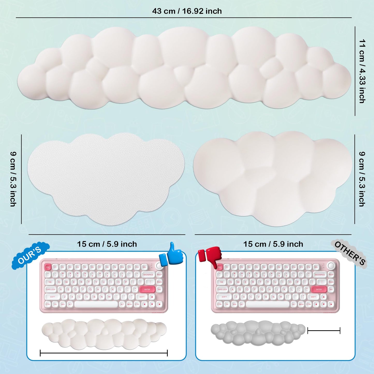 Cloud Keyboard Wrist Rest & Mouse Pad Set for Typing Comfort – Ergonomic Memory Foam Wrist Support with Non-Slip Base, Soft Cloud Wrist Pad for Computer, Laptop, Office Work, Gaming & Home Desk