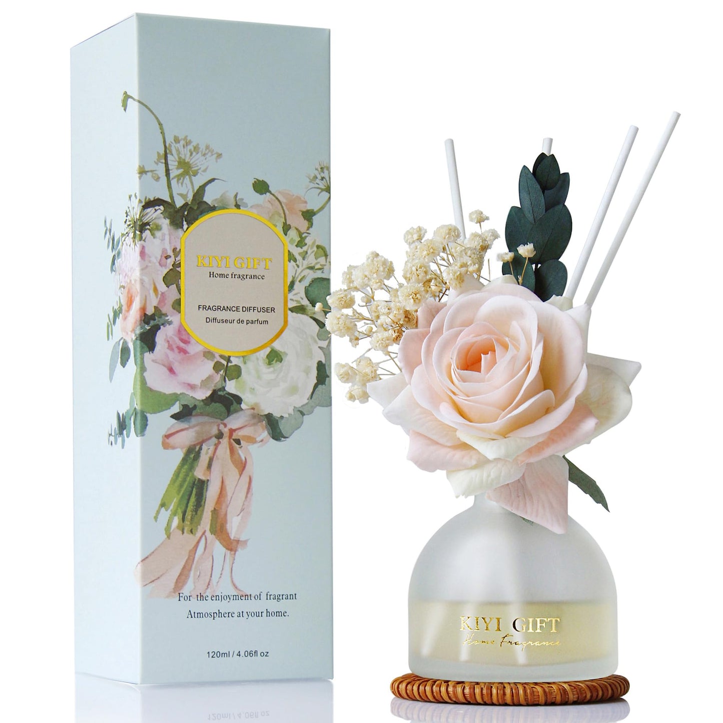 KIYIGIFT Reed Diffuser Set,4.06 oz Scented Diffuser with 6 Sticks,Home Fragrance,Reed Diffuser for Bathroom Shelf Decor (Jasmine Rose)