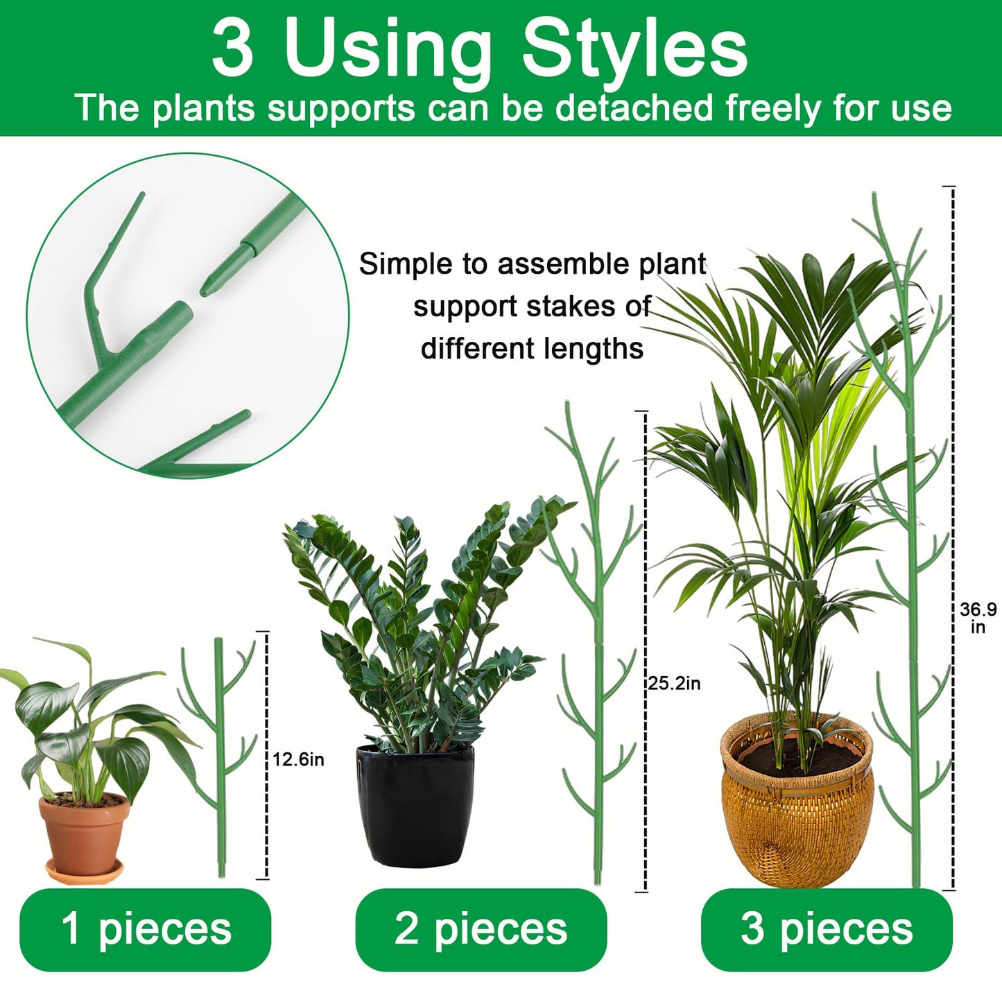 Orgrimmar 10 Pack Monstera Plant Support Stakes Adjustable Length with Green Ties for Indoor Outdoor Climbing Plants