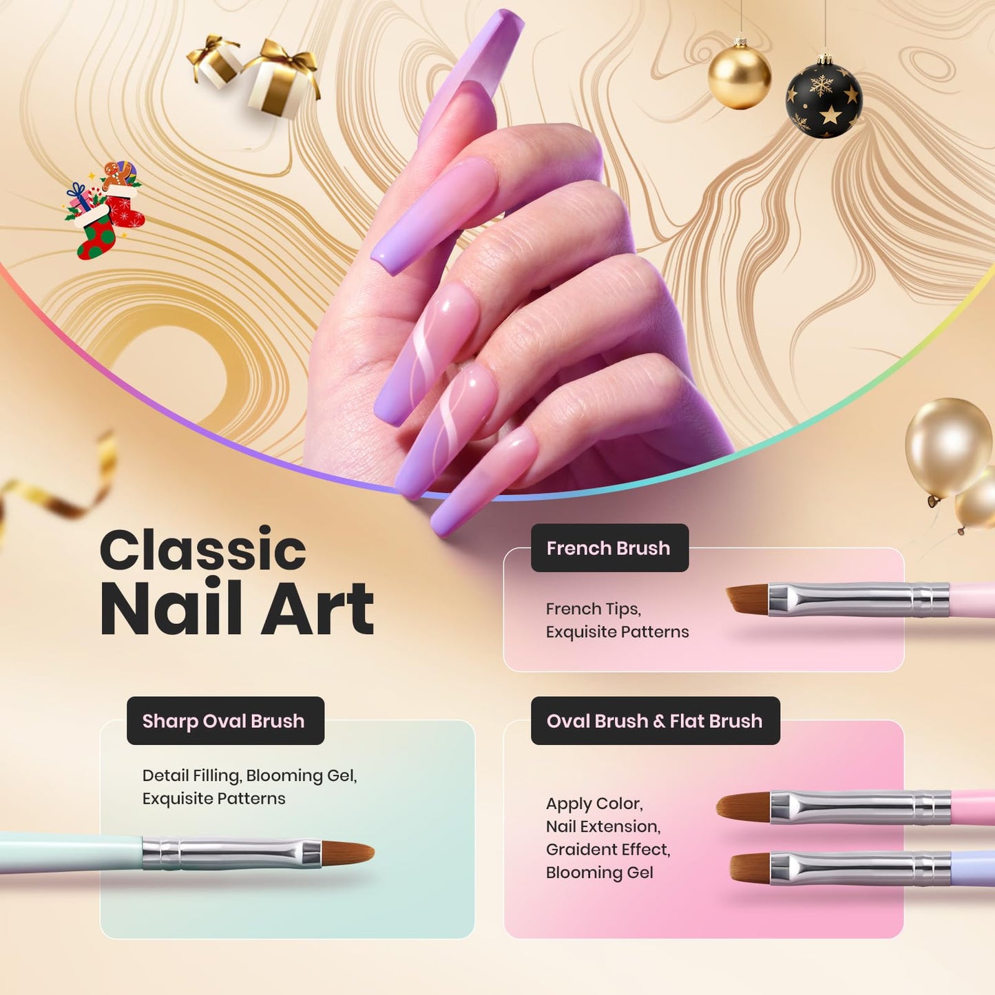 Beetles Nail Art Brushes 25pcs - Confetti Pens Daul Ended Dotting Tools & Gel Polish Nail Art Brushes, 6 Pcs Fingernail Design Pens, Wood Alloy Handle