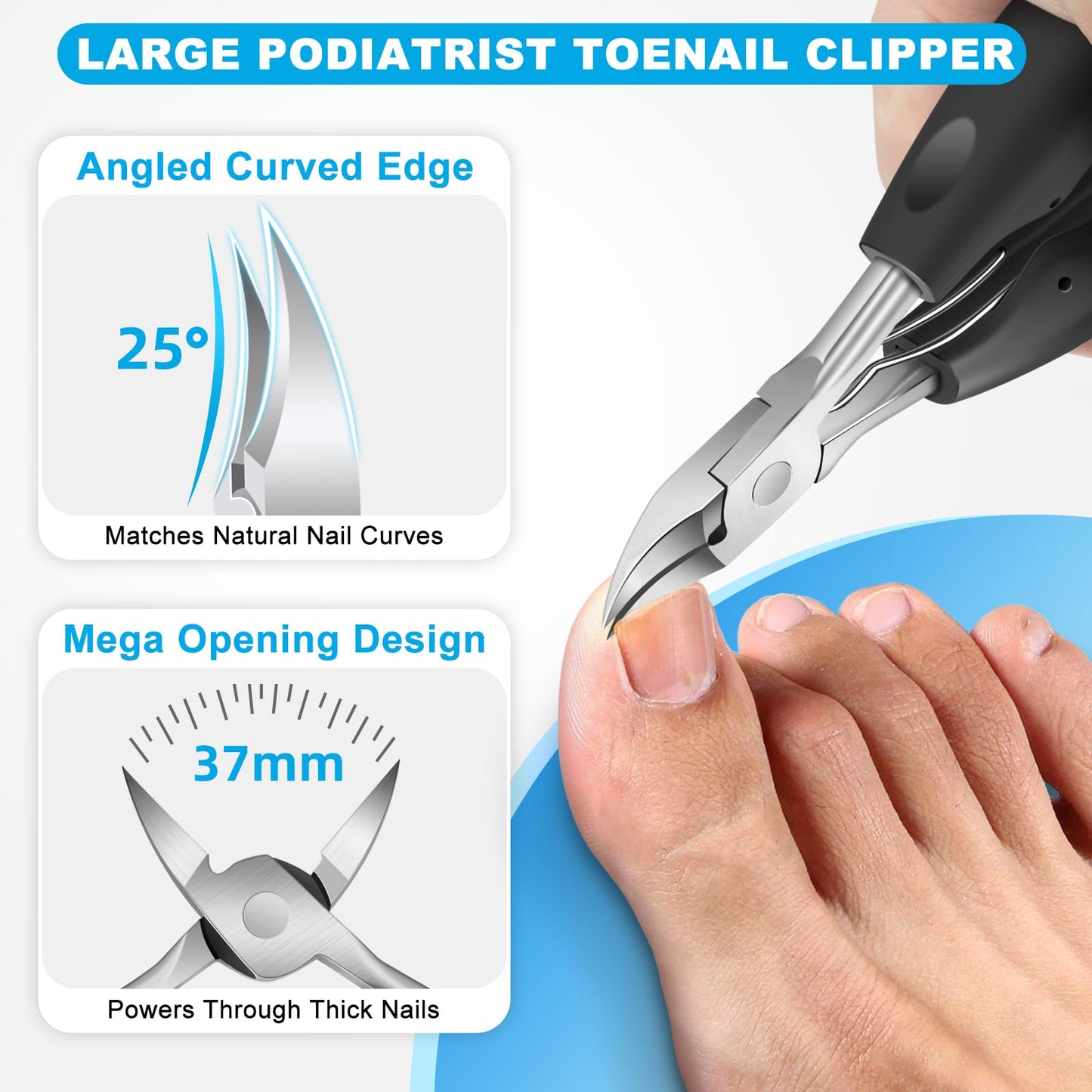 2026 Toenail Clippers for Thick Toenails for Seniors, Angled Head Large Toe Nail Clippers Set for Men, Heavy Duty Ingrown Toenail Clippers with Long Handle, Ultra Sharp Slanted Nail Cutter Wide Jaw