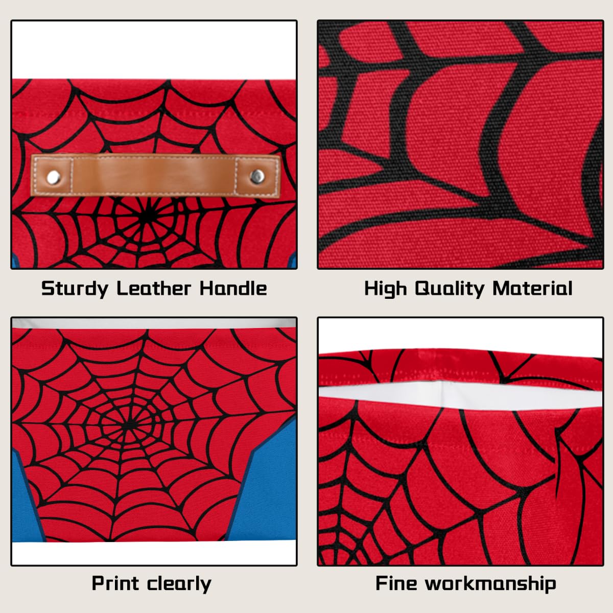 Rectangle Storage Basket with Handles, Cube Organizer Bins for Shelves Collapsible Toys Storage Box Clothes Baskets for Nursery Home Kids Room(Spider Web)