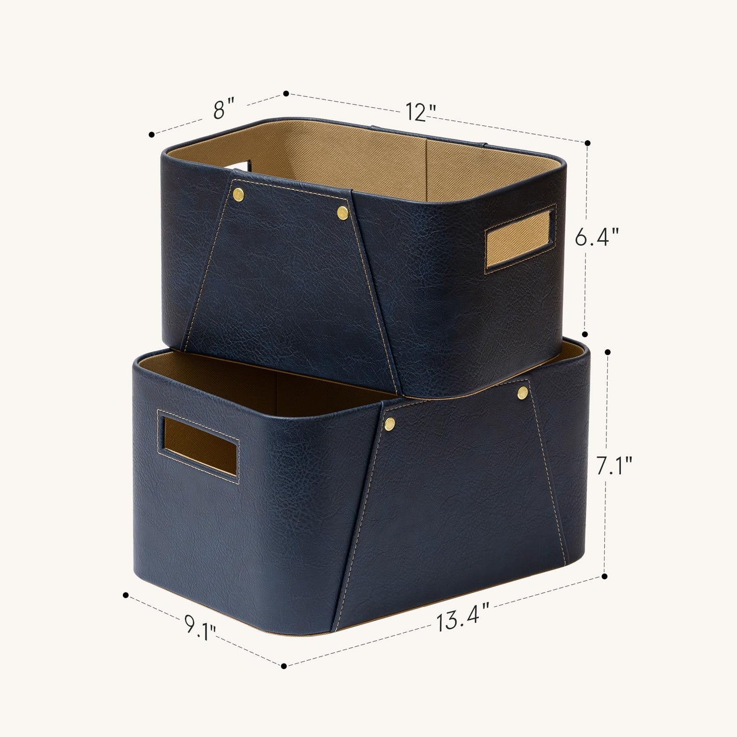 La Jolie Maison Storage Baskets for Organizing, 2 Pack, Luxury Vegan Leather Storage Cube Boxes for Closet Shelf Cabinet Bookcase, Navy Blue