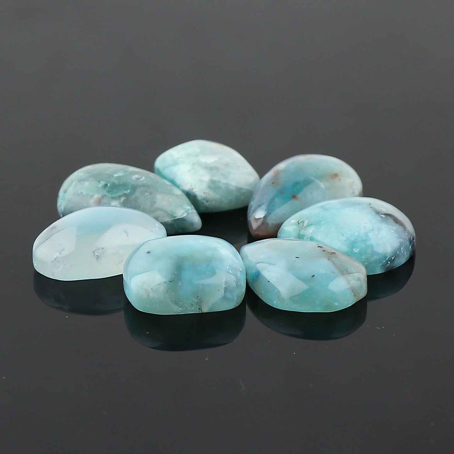 CRYSTALINES (7pcs) Natural Aquaprase Gemstone, Healing Crystals, Wholesale Cabochon Supplies, Polished Loose Stones, DIY Crafts-Jewelry Making, Wire Wrapping, Gift-Giving, Gem Collection